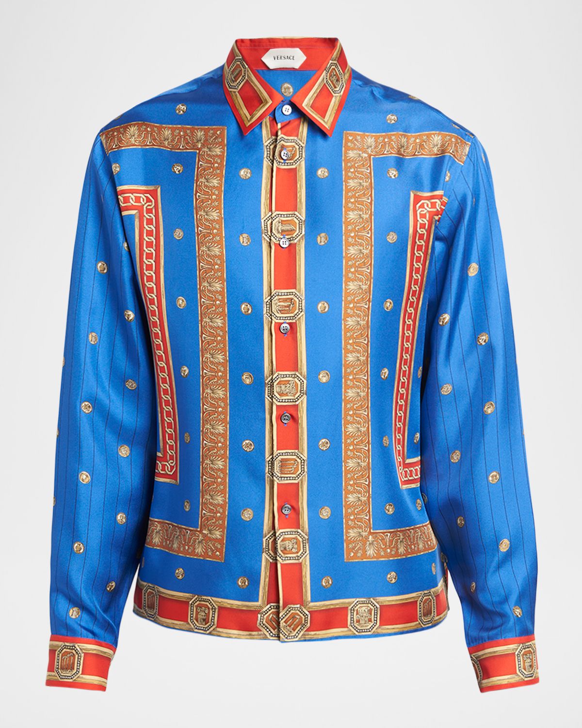 Versace Men 's Barocco Button-Front Silk Shirt