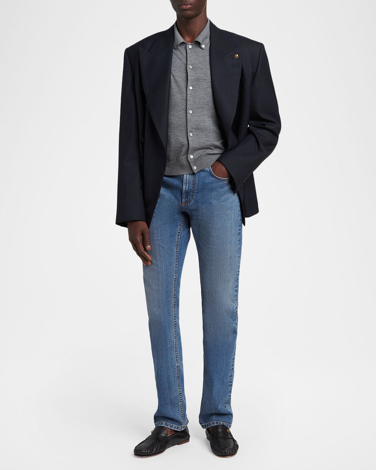 Versace Men 's Virgin Wool Button-Front Knit Sweater