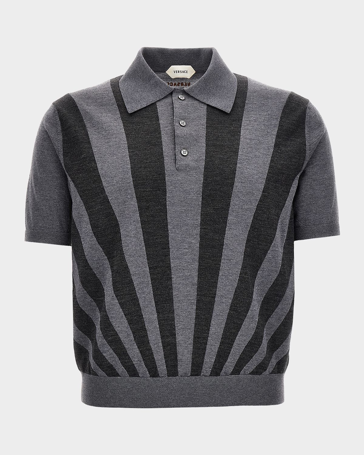 Versace Men 's Embroidered Intarsia Wool Knit Polo Shirt