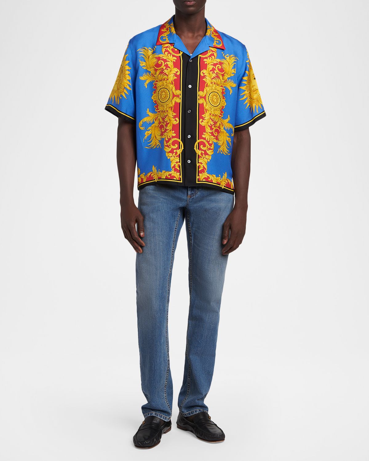 Versace Men 's Barocco Silk Camp Shirt