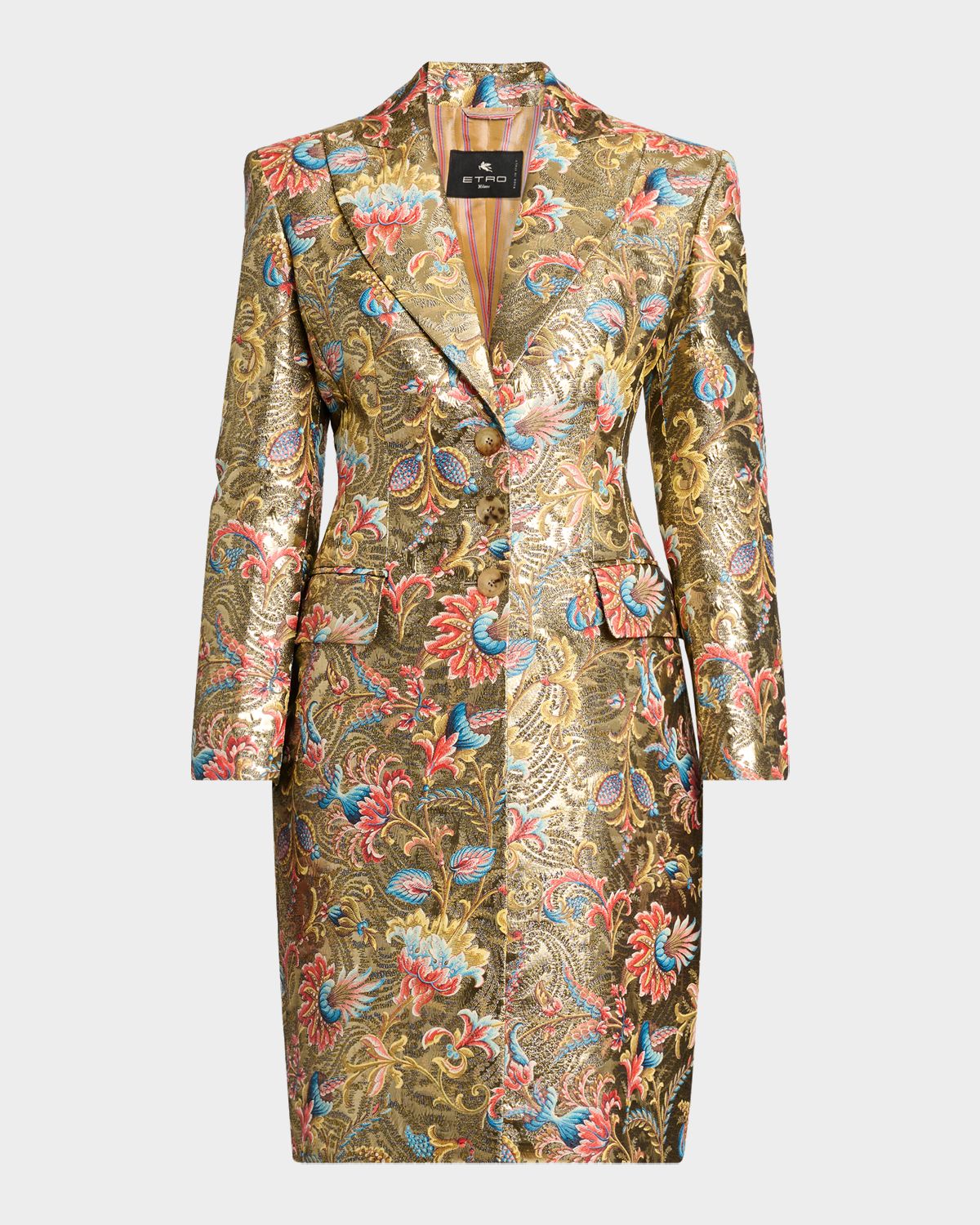 Etro Metallic Lotus Jacquard Knee-Length Coat