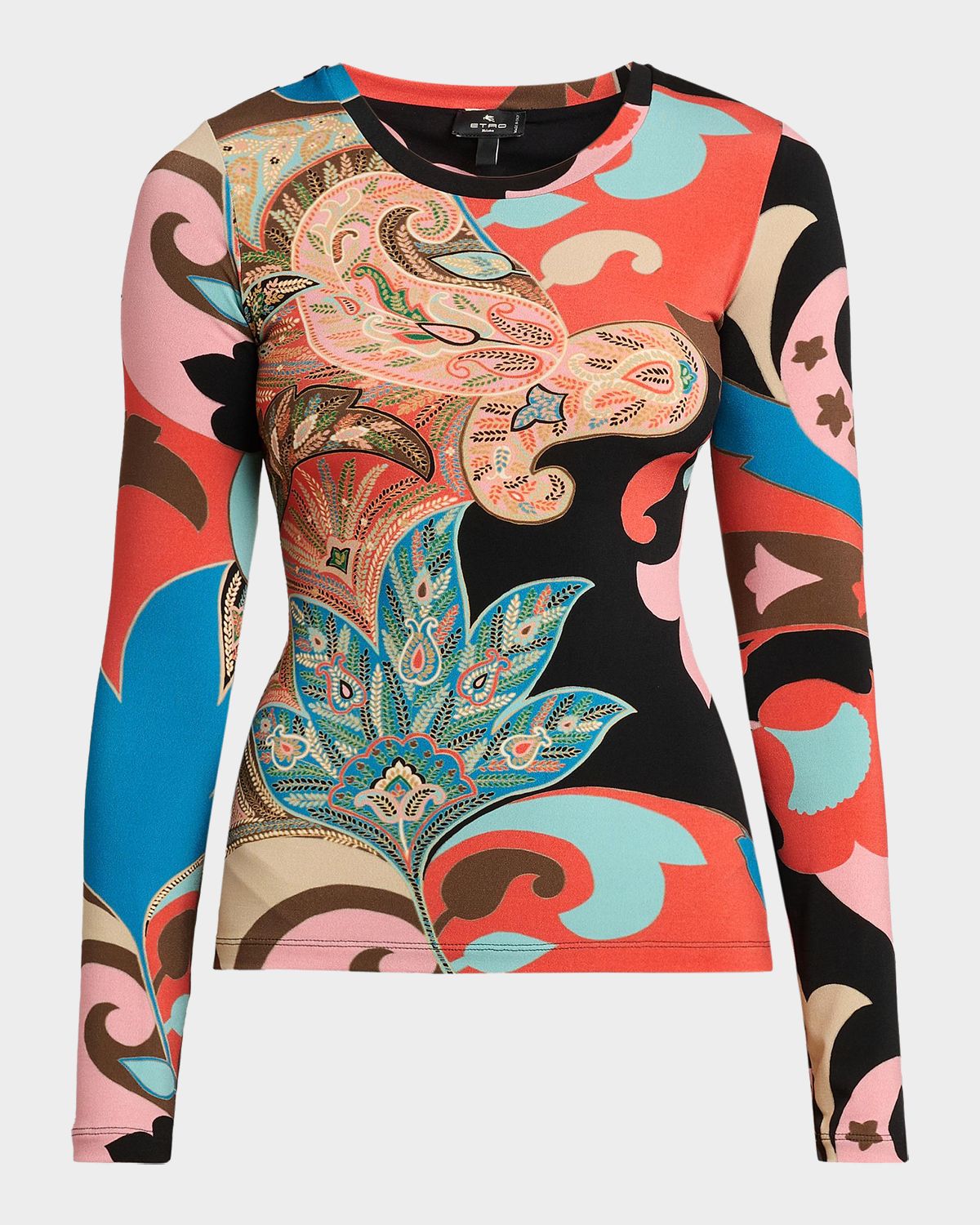 Etro Paisley Long-Sleeve Jersey Top