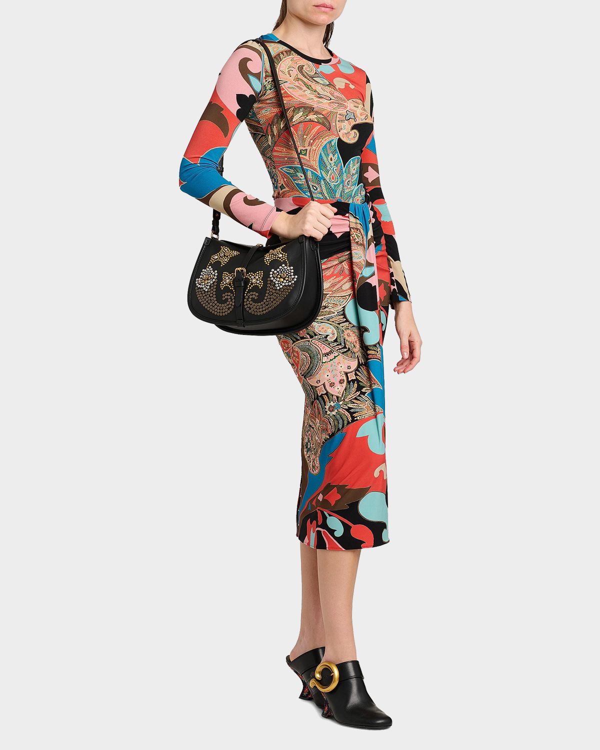 Etro Paisley-Print Draped Jersey Midi Skirt