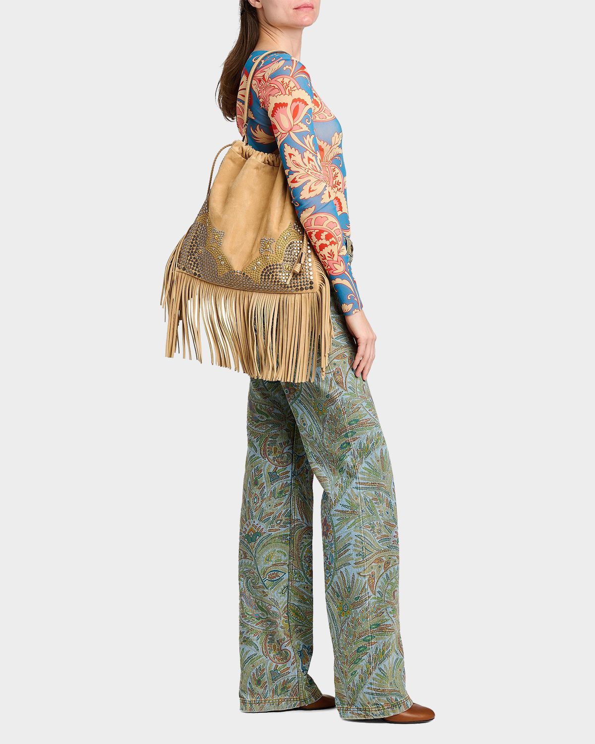 Etro Floral Long-Sleeve Mesh Top