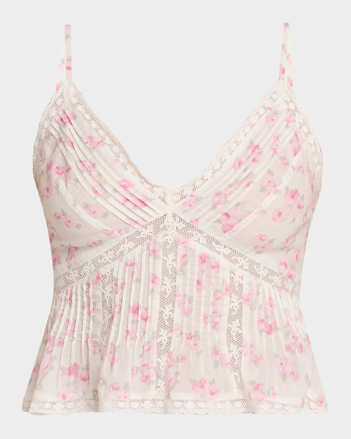 LoveShackFancy Elsette Floral Lace-Trim Peplum Tank Top