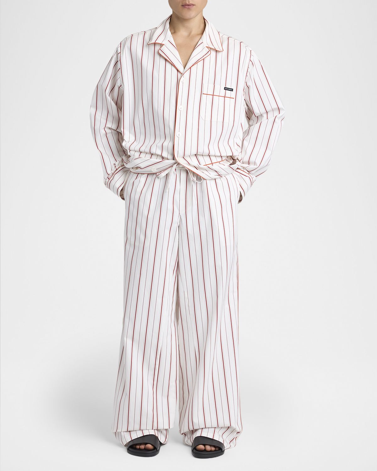 Dolce & Gabbana Men 's Cotton and Silk Stripe Button-Down Shirt with Piping