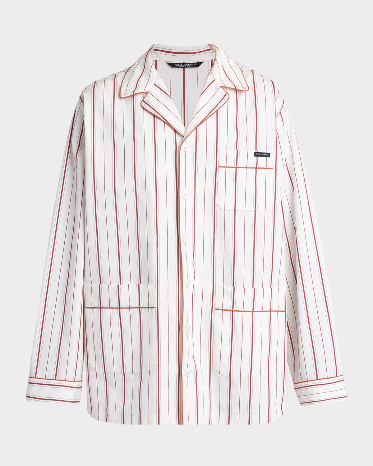 Dolce & Gabbana Men 's Cotton and Silk Stripe Button-Down Shirt with Piping