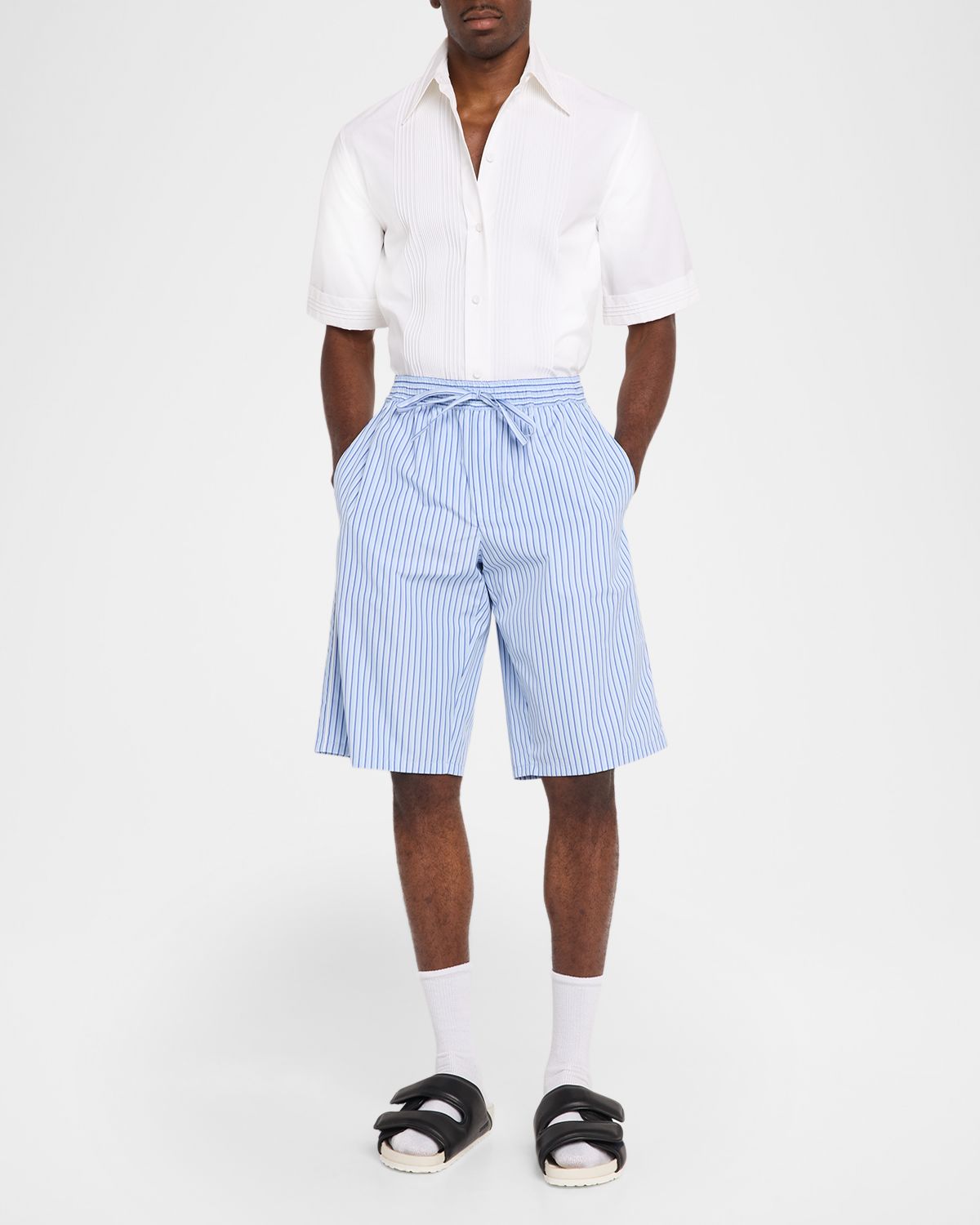Dolce & Gabbana Men 's Cotton and Silk Pinstripe Poplin Drawstring Shorts