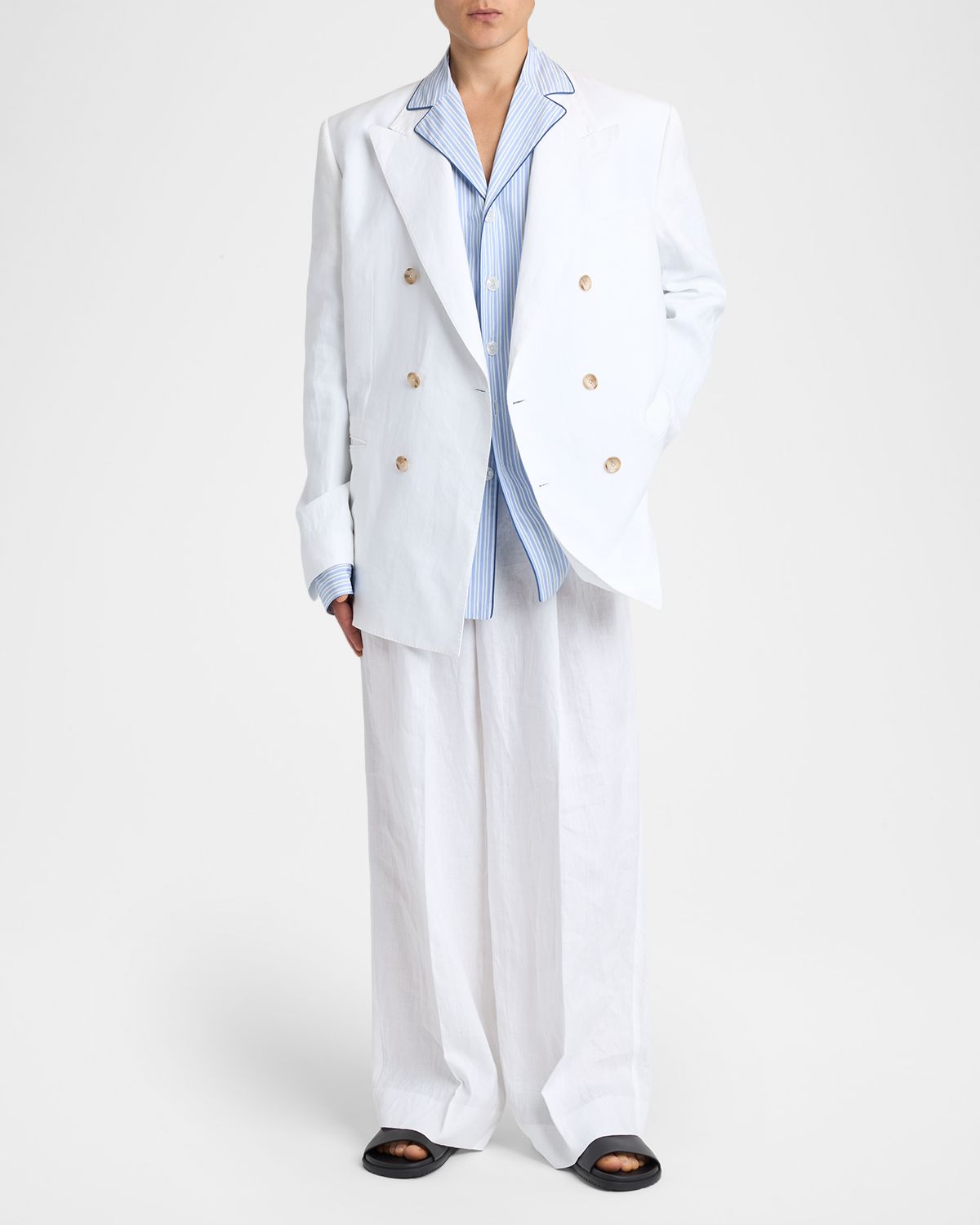 Dolce & Gabbana Men 's Cotton and Silk Stripe Button-Down Shirt with Piping