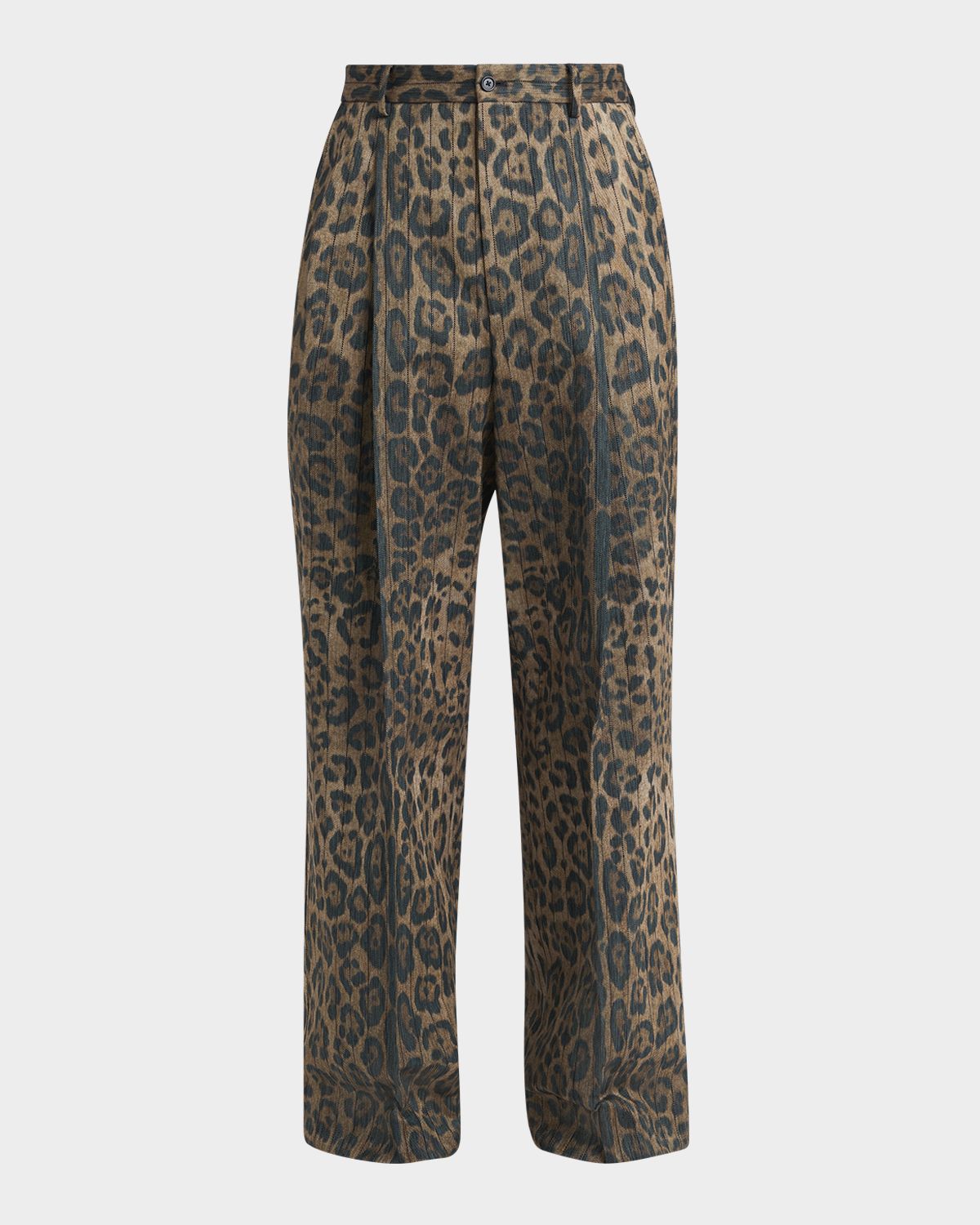 Dolce & Gabbana Men 's Cheetah Printed Wide-Leg Pleated Trousers