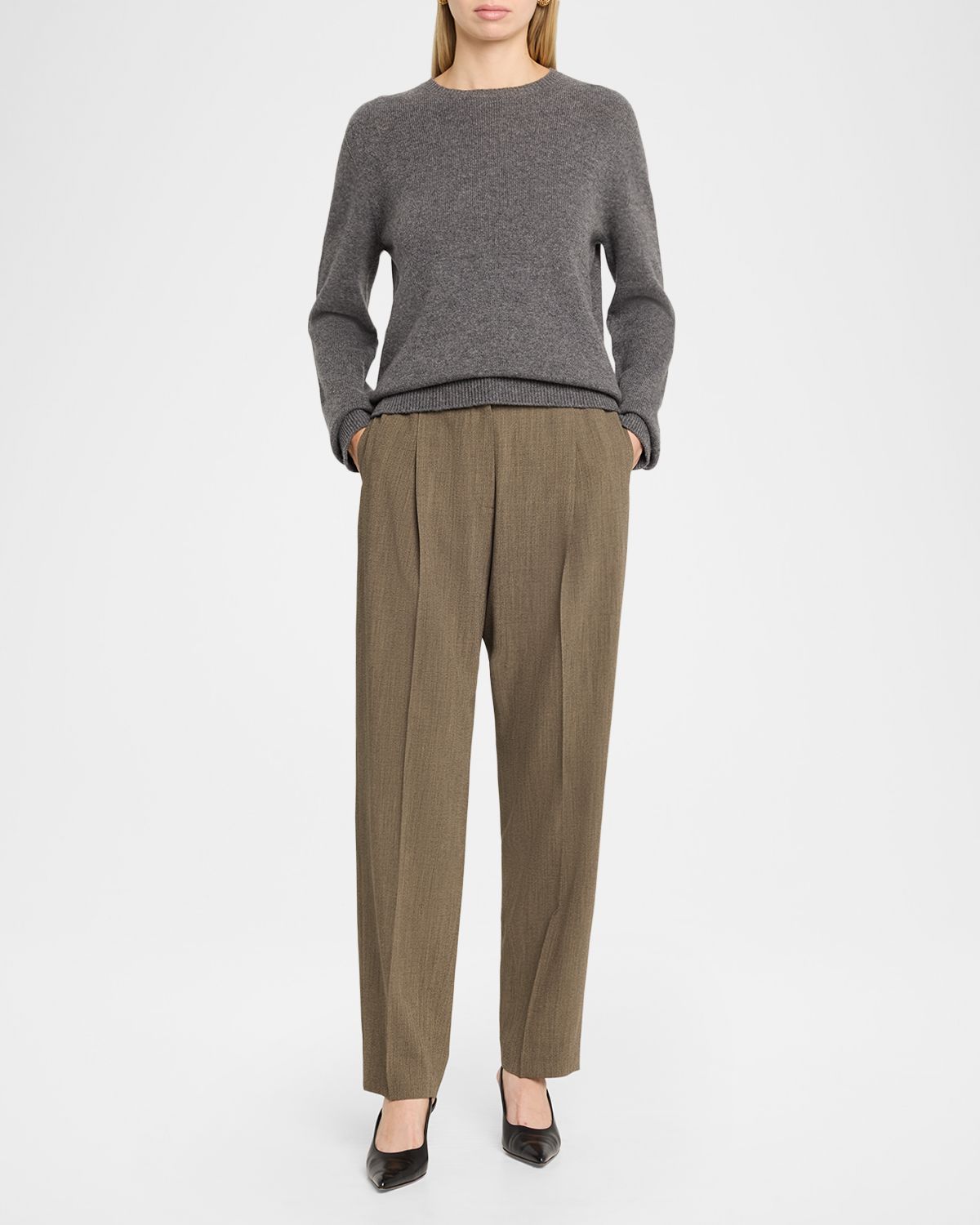 THE ROW Gianni Wool Pleated Tapered-Leg Pants