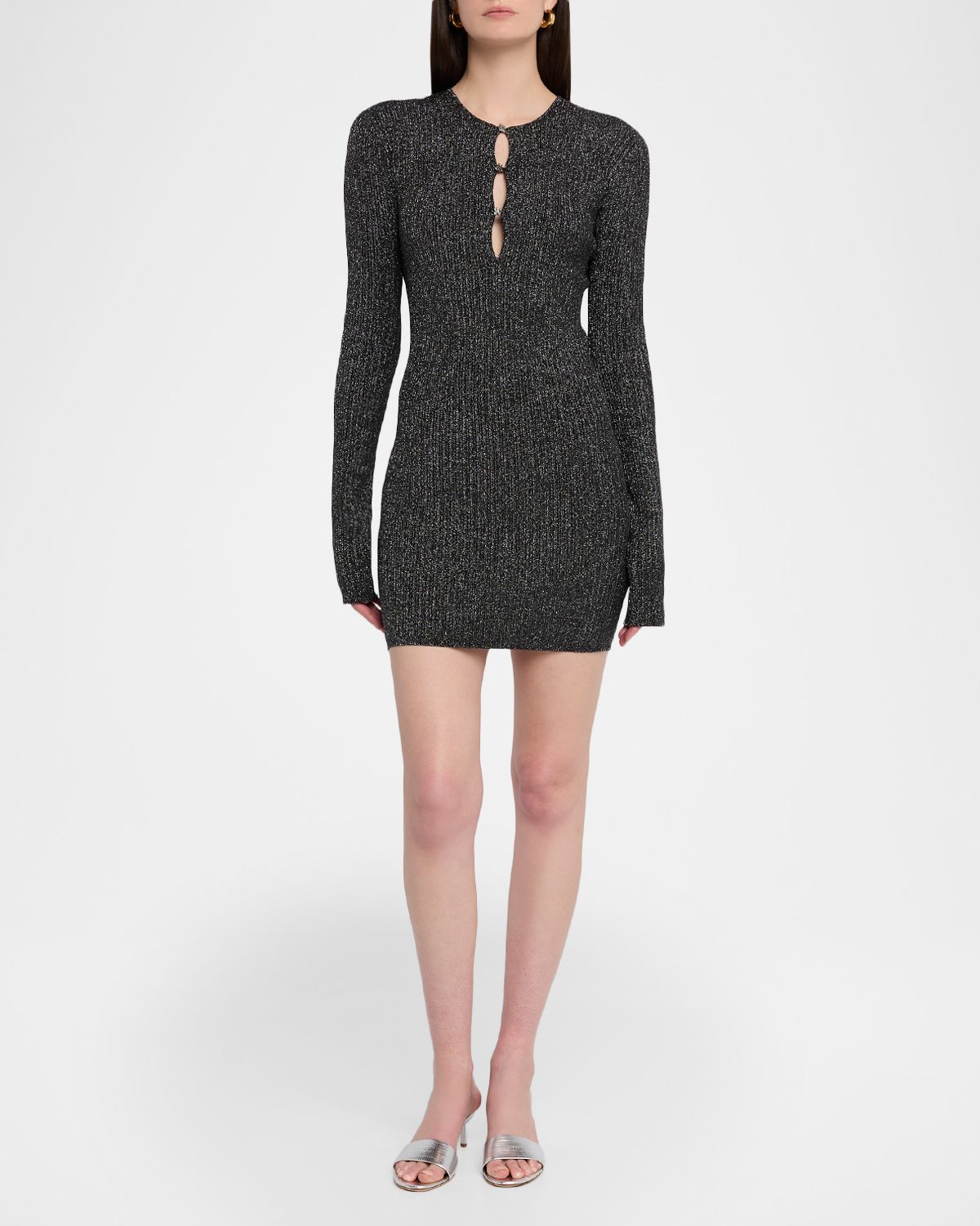 Amiri Keyhole Metallic Rib Long-Sleeve Mini Dress