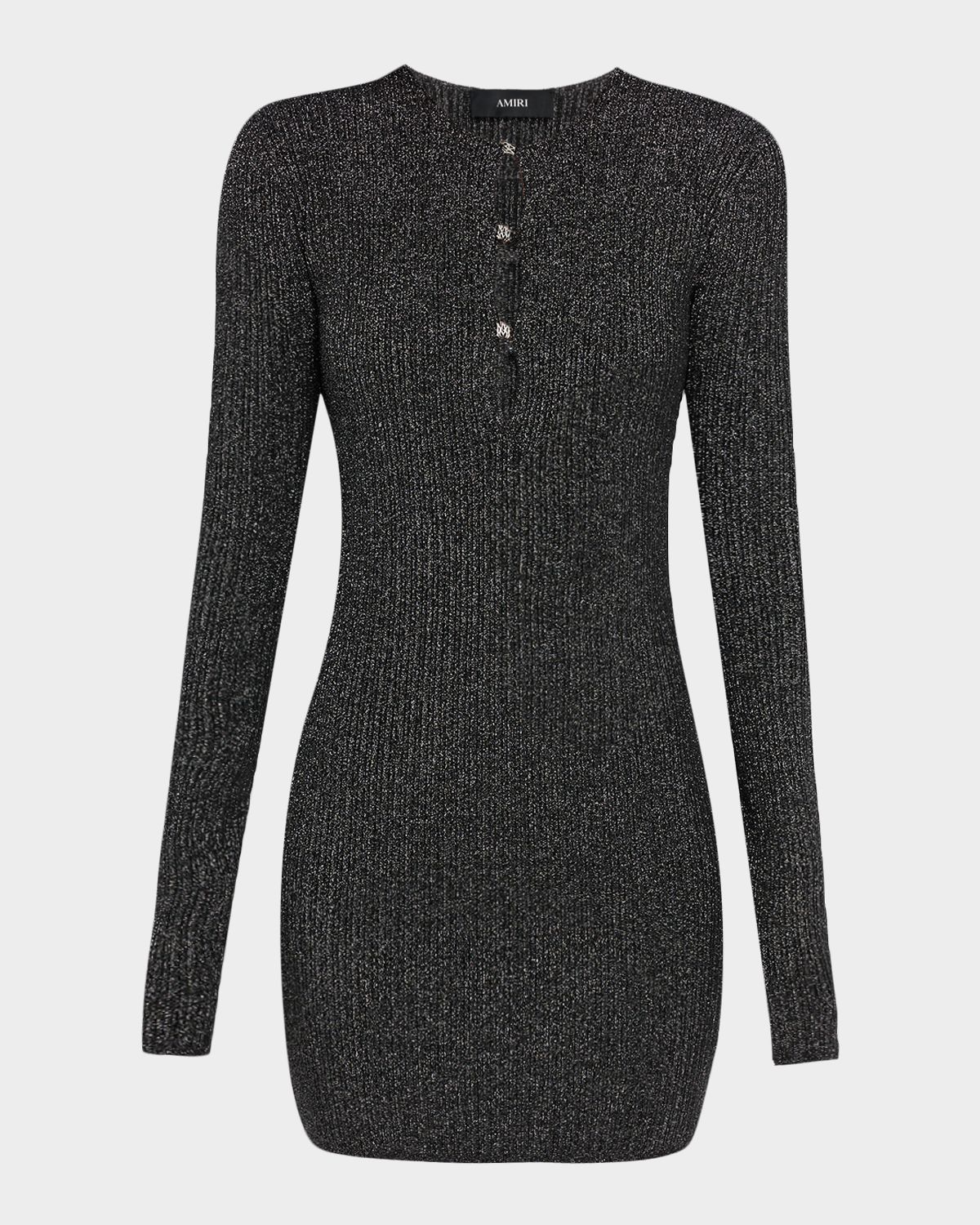 Amiri Keyhole Metallic Rib Long-Sleeve Mini Dress