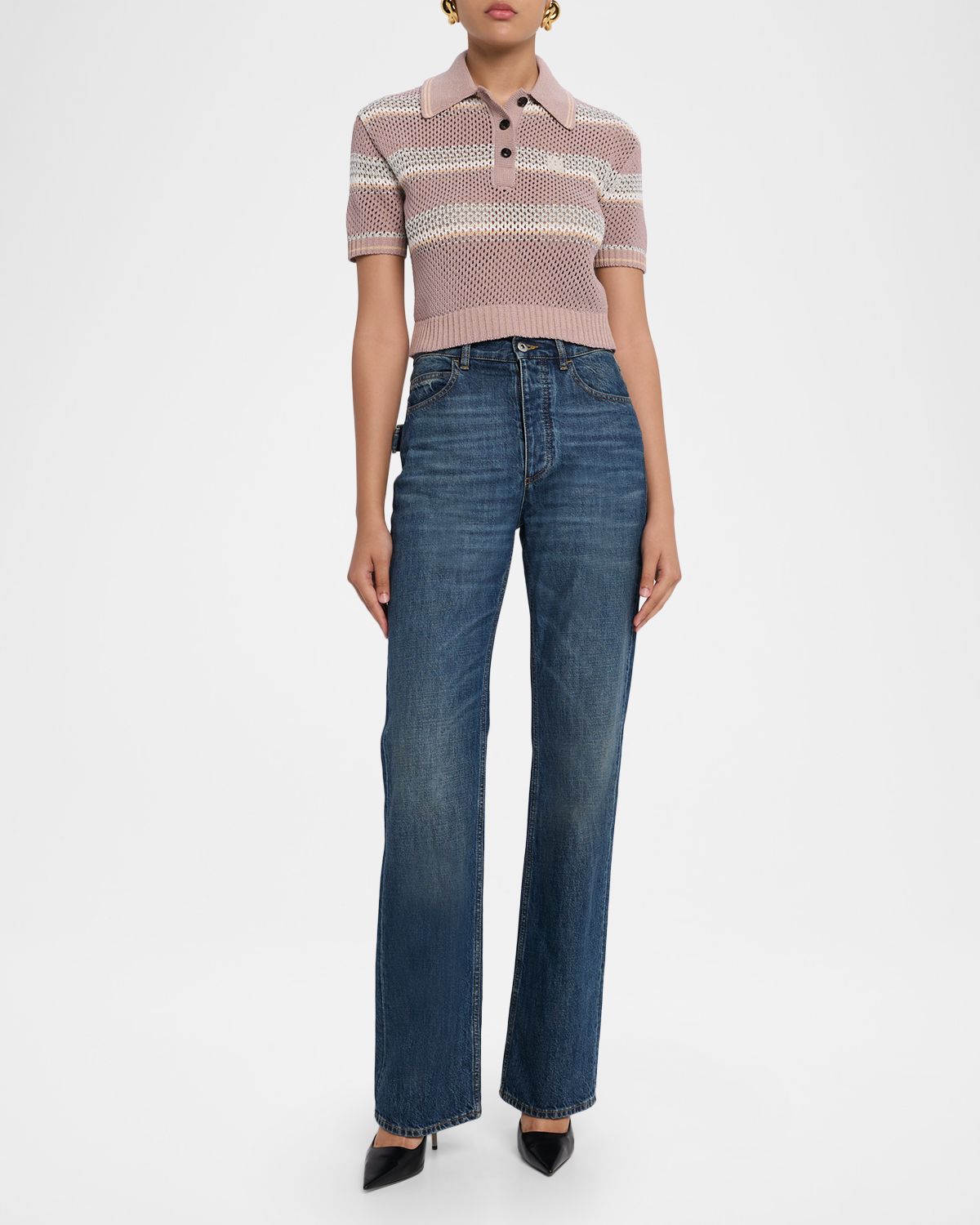 Amiri Striped Crochet Crop Polo Shirt