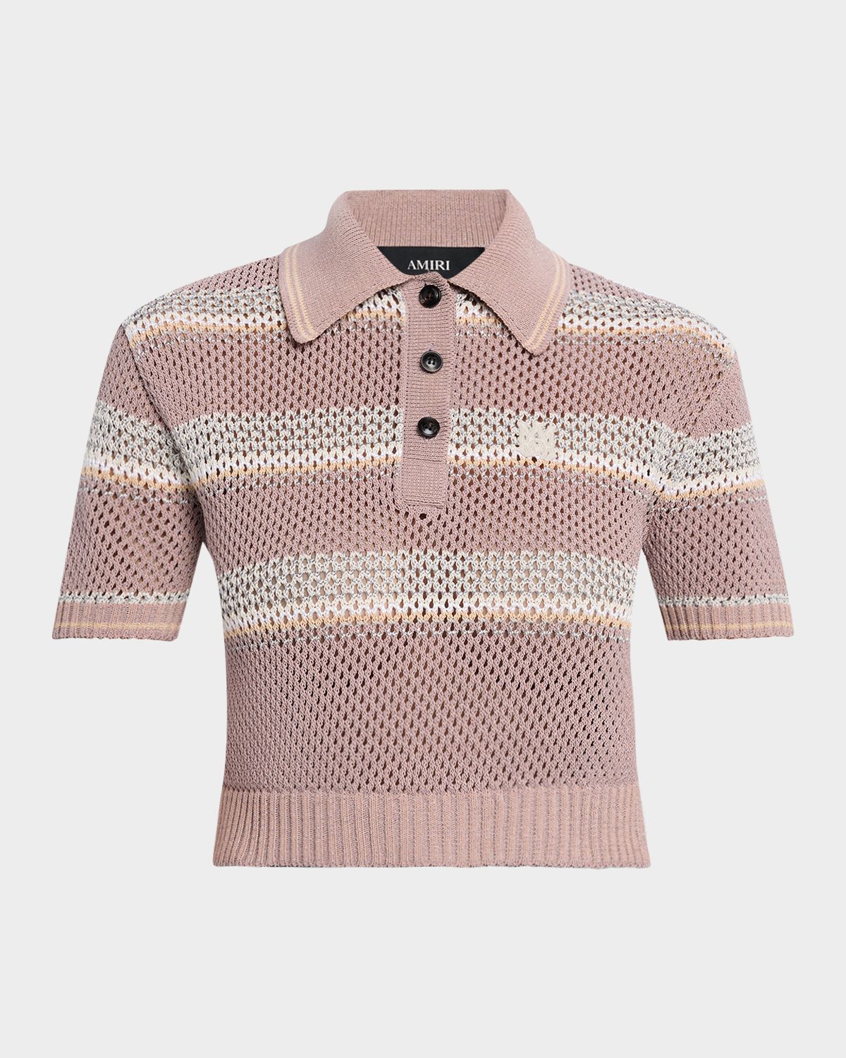 Amiri Striped Crochet Crop Polo Shirt