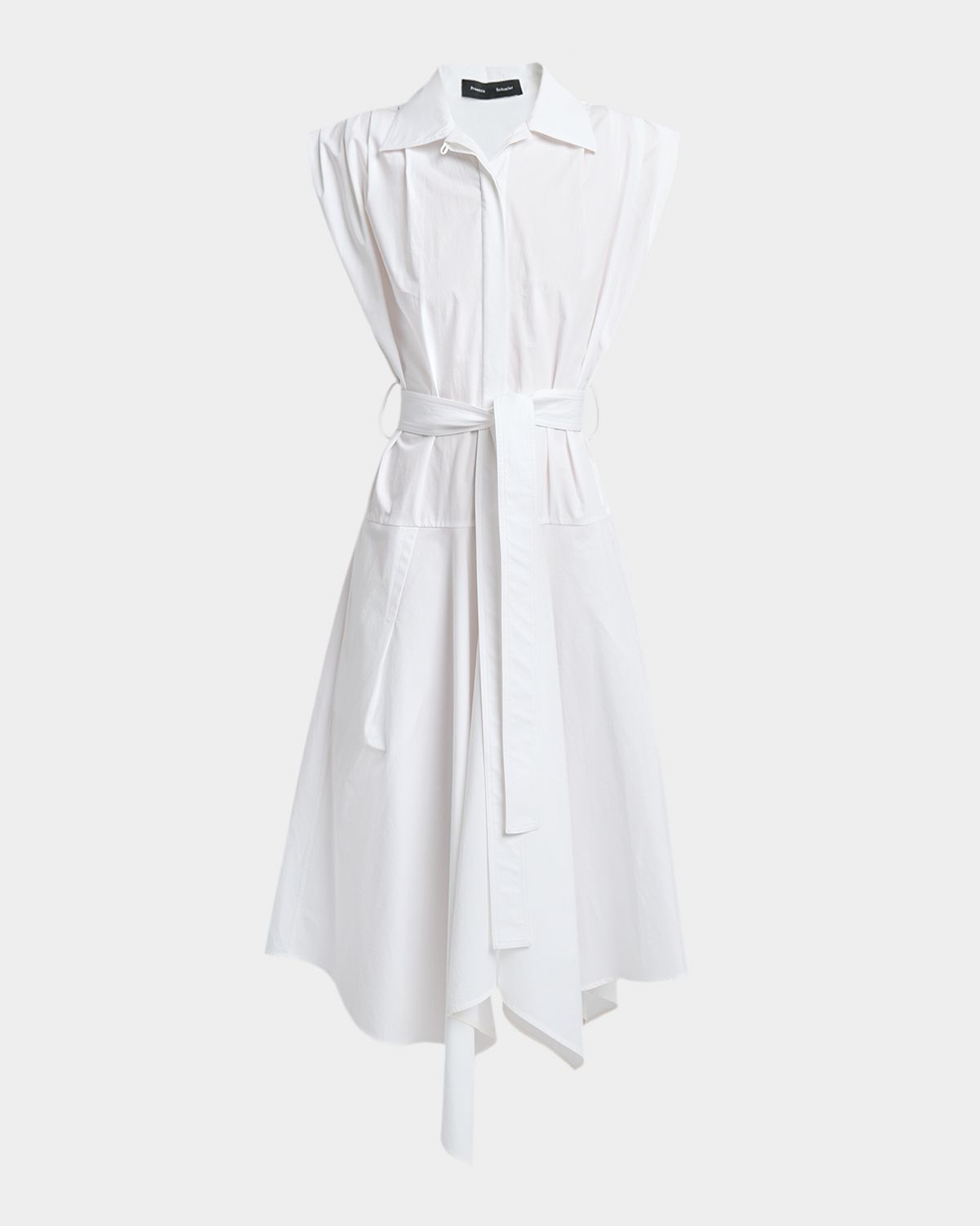Proenza Schouler Adinna Sleeveless Belted Handkerchief Midi Shirtdress