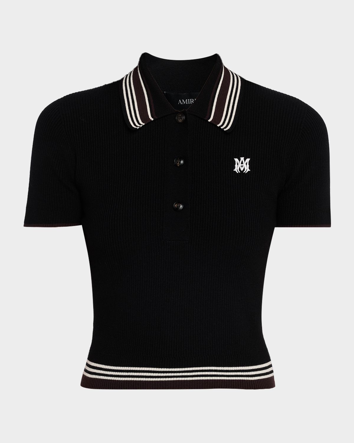 Amiri MA Striped Rib Short-Sleeve Polo Sweater