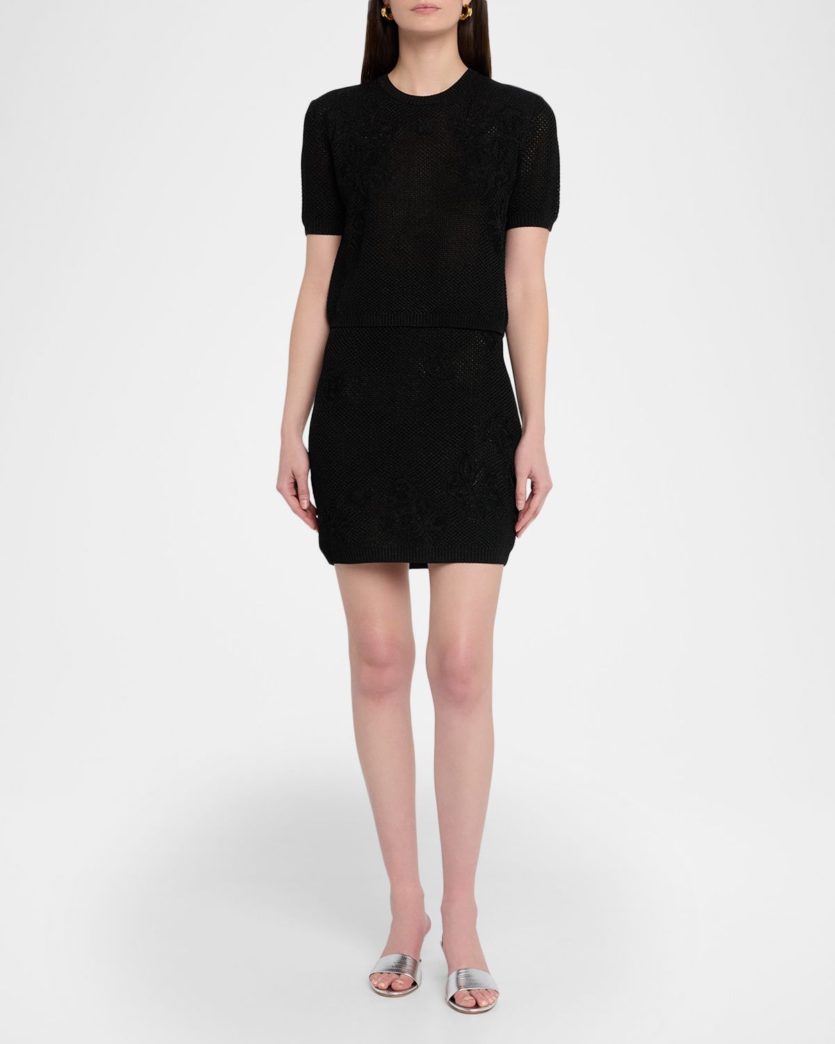 Amiri Floral Crochet Mini Skirt