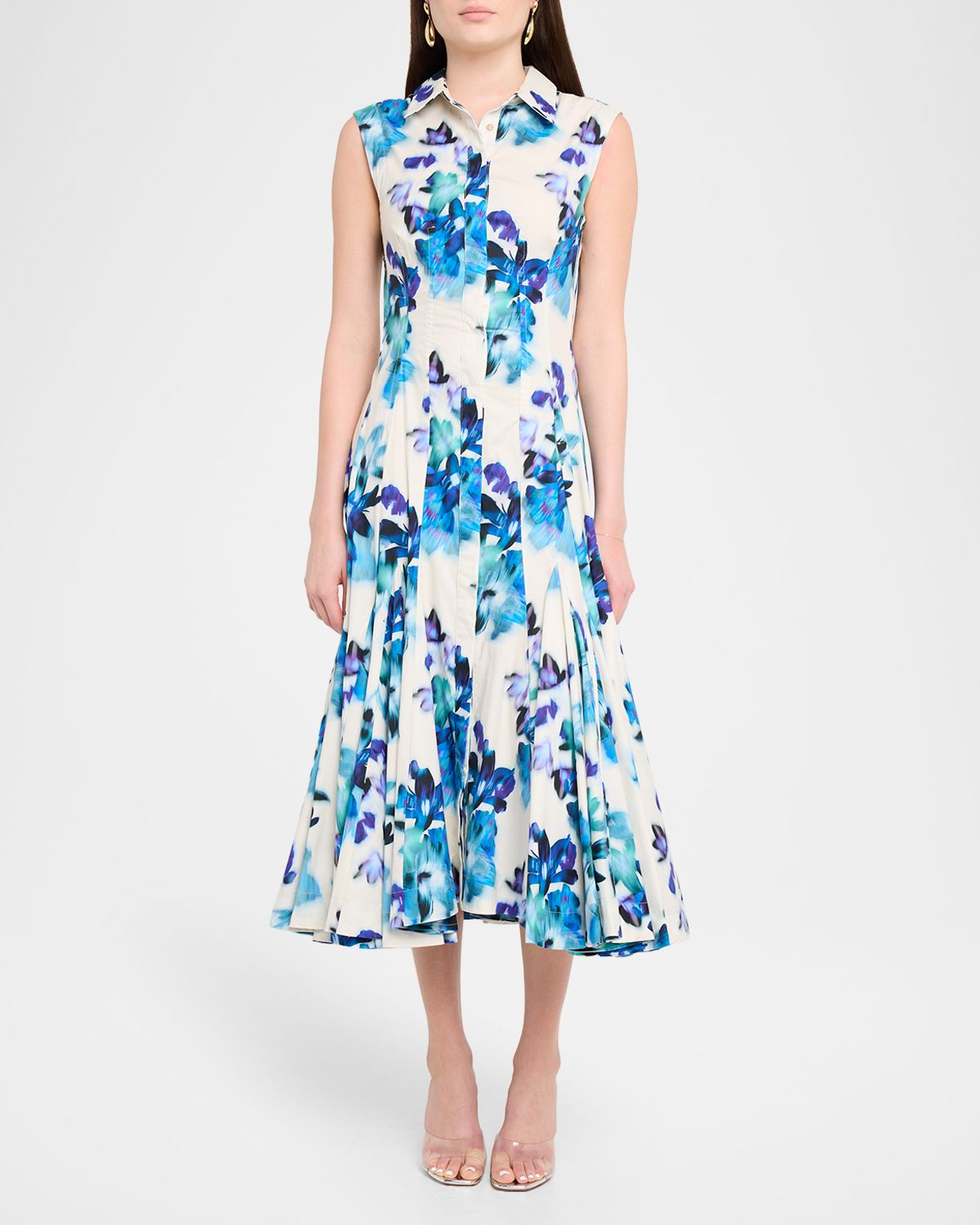 MISA Los Angeles Charlotte Blurred Bouquet Stretch Cotton Shirtdress