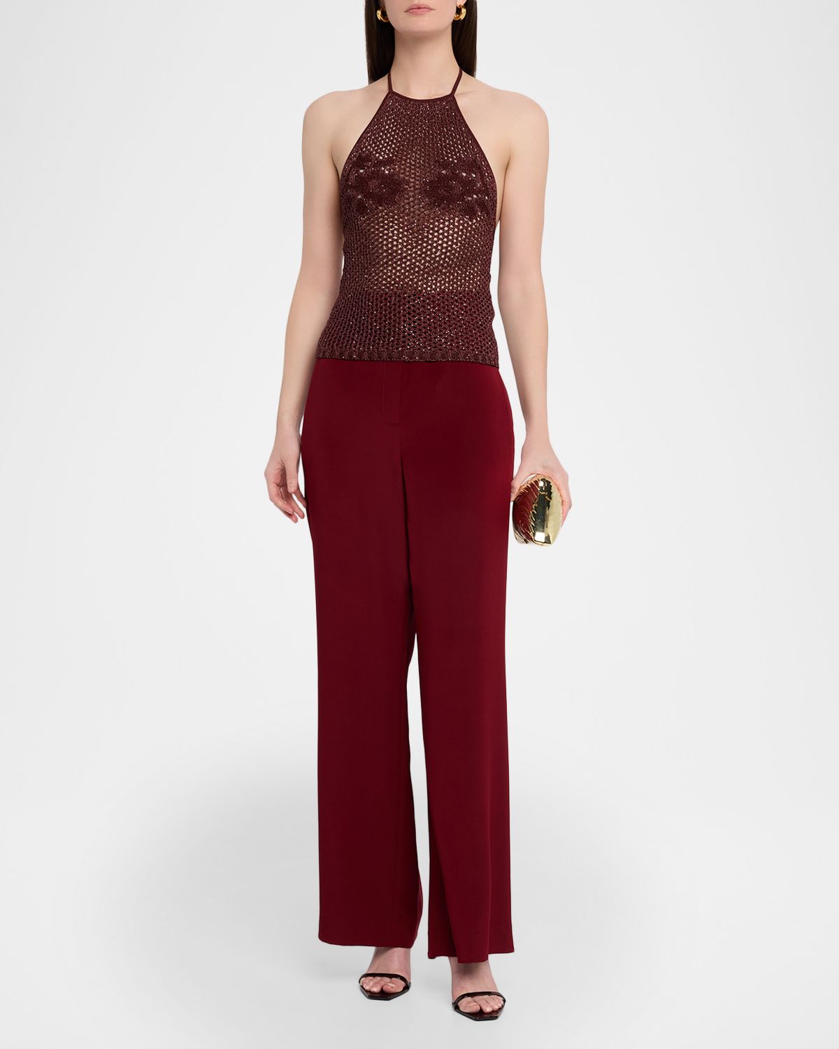 Amiri Metallic Floral Crochet Halter Top