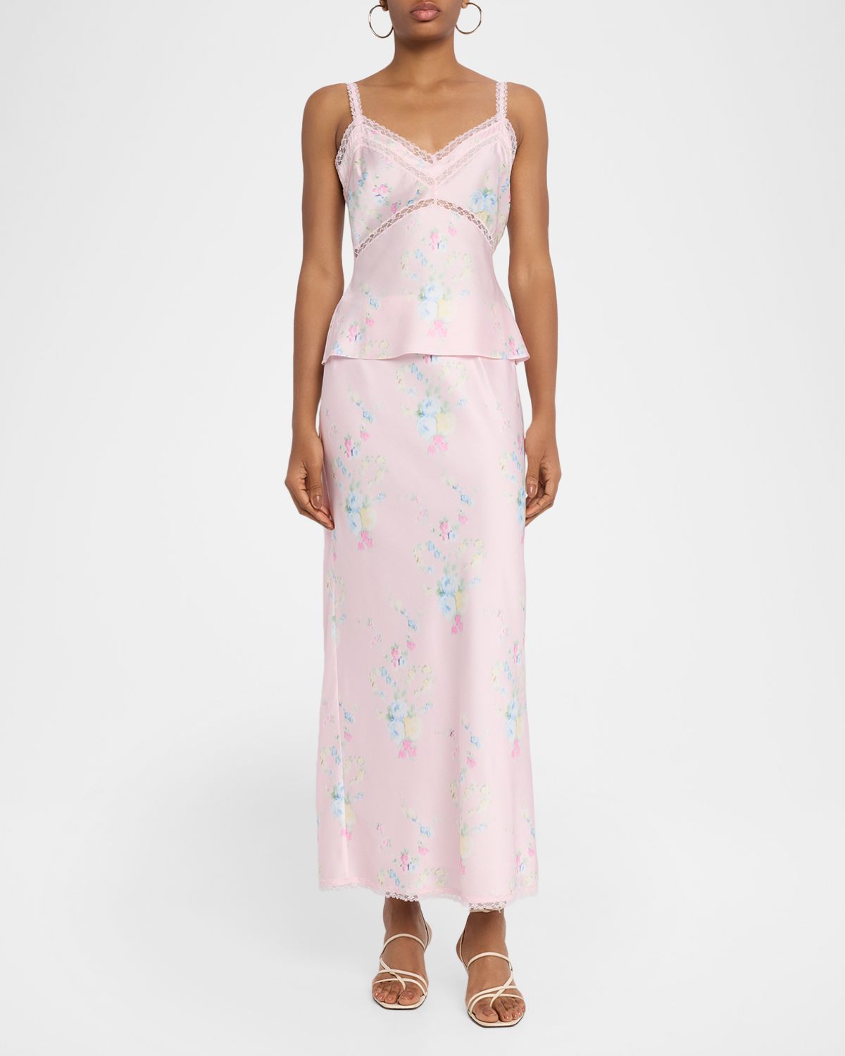 LoveShackFancy Lirena Lace-Trim Sleeveless Satin Top