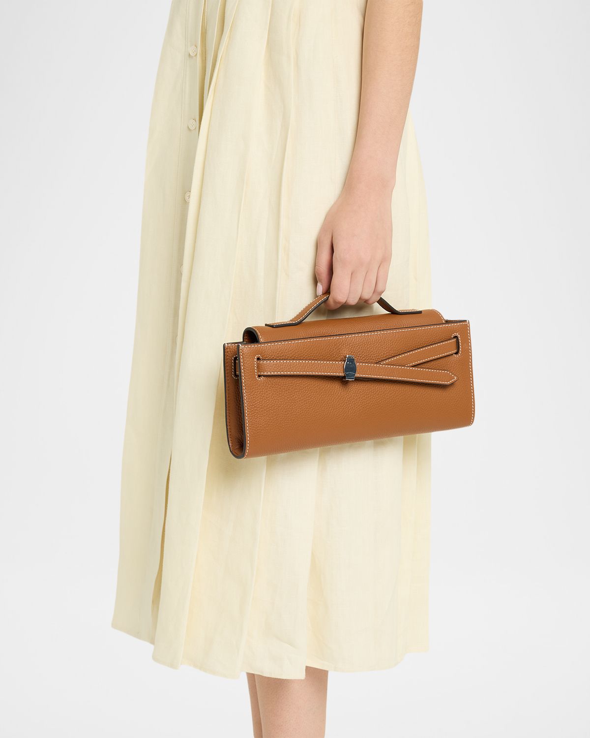 Veronica Beard Dash Belted Pebble Leather Clutch Bag