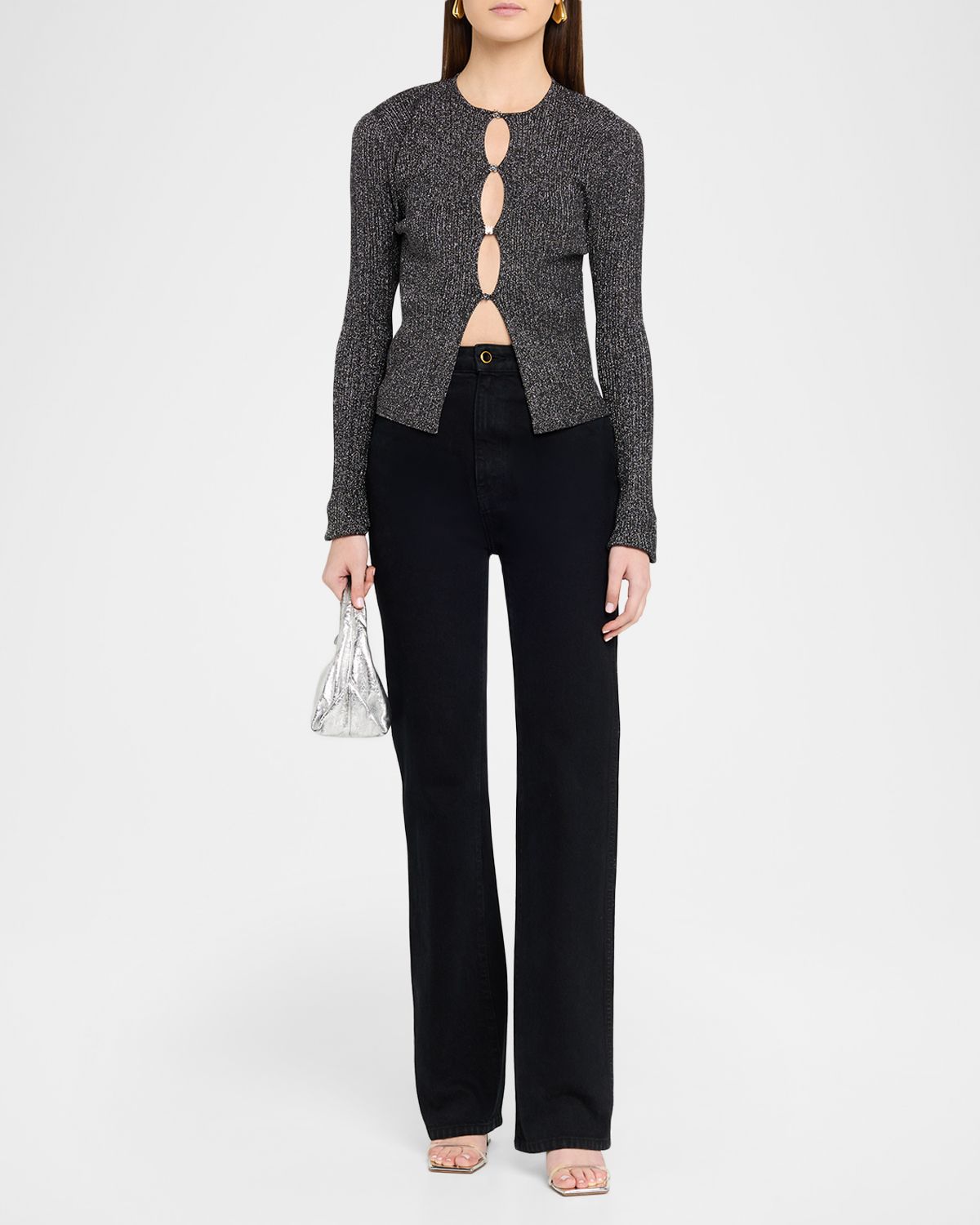 Amiri Metallic Rib Keyhole Cardigan