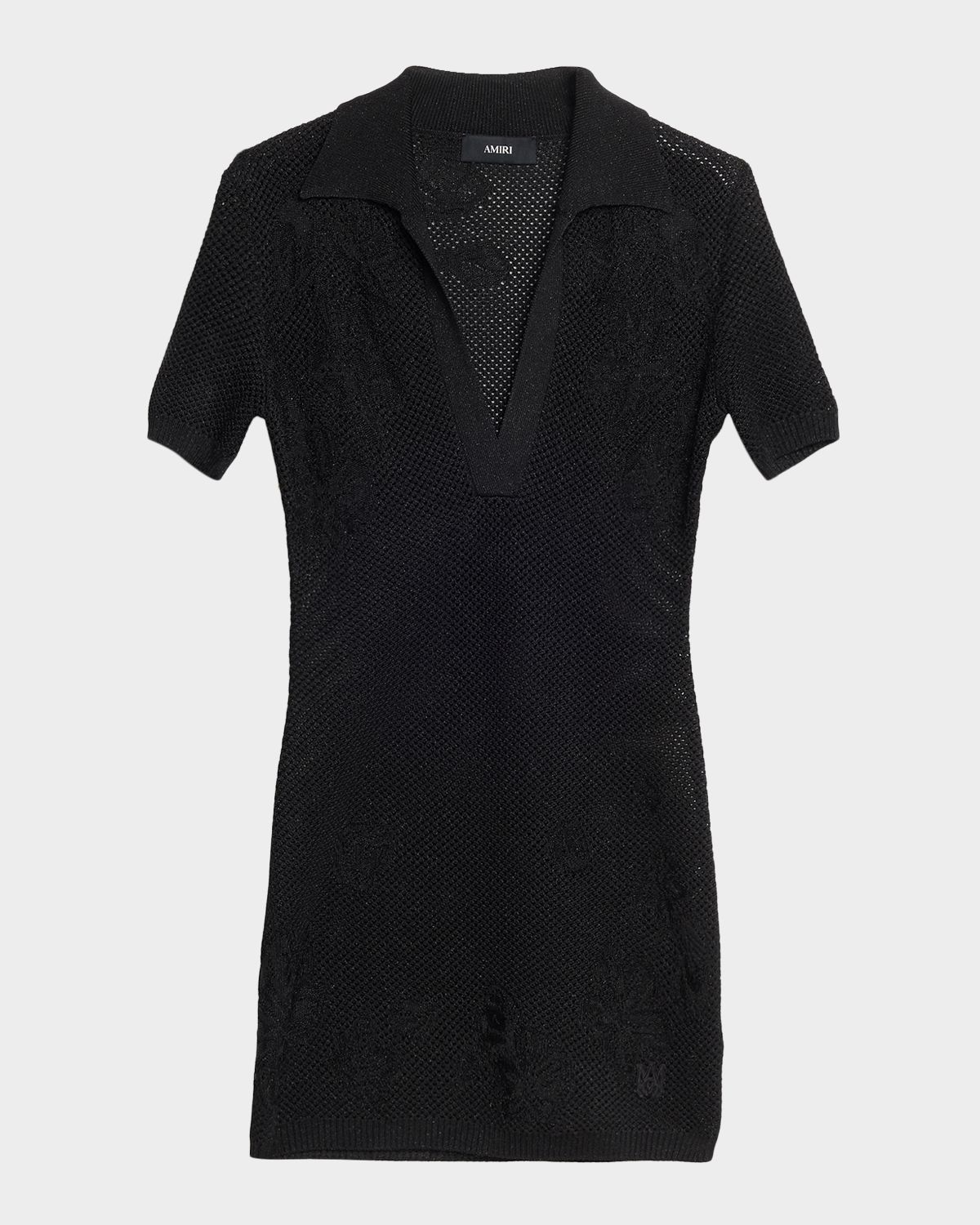 Amiri Metallic Floral Crochet Short-Sleeve Mini Polo Dress