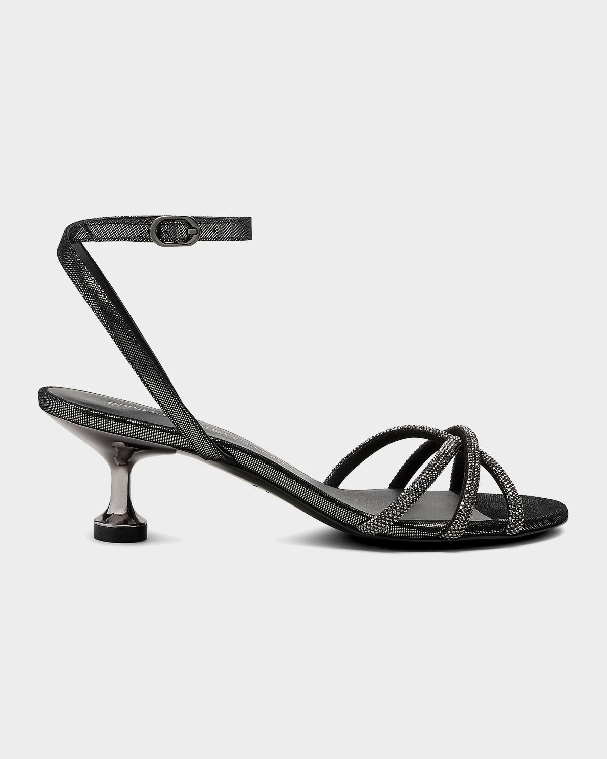 Stuart Weitzman 50mm Nudistini Shine Leather Noir Ankle-Strap Sandals