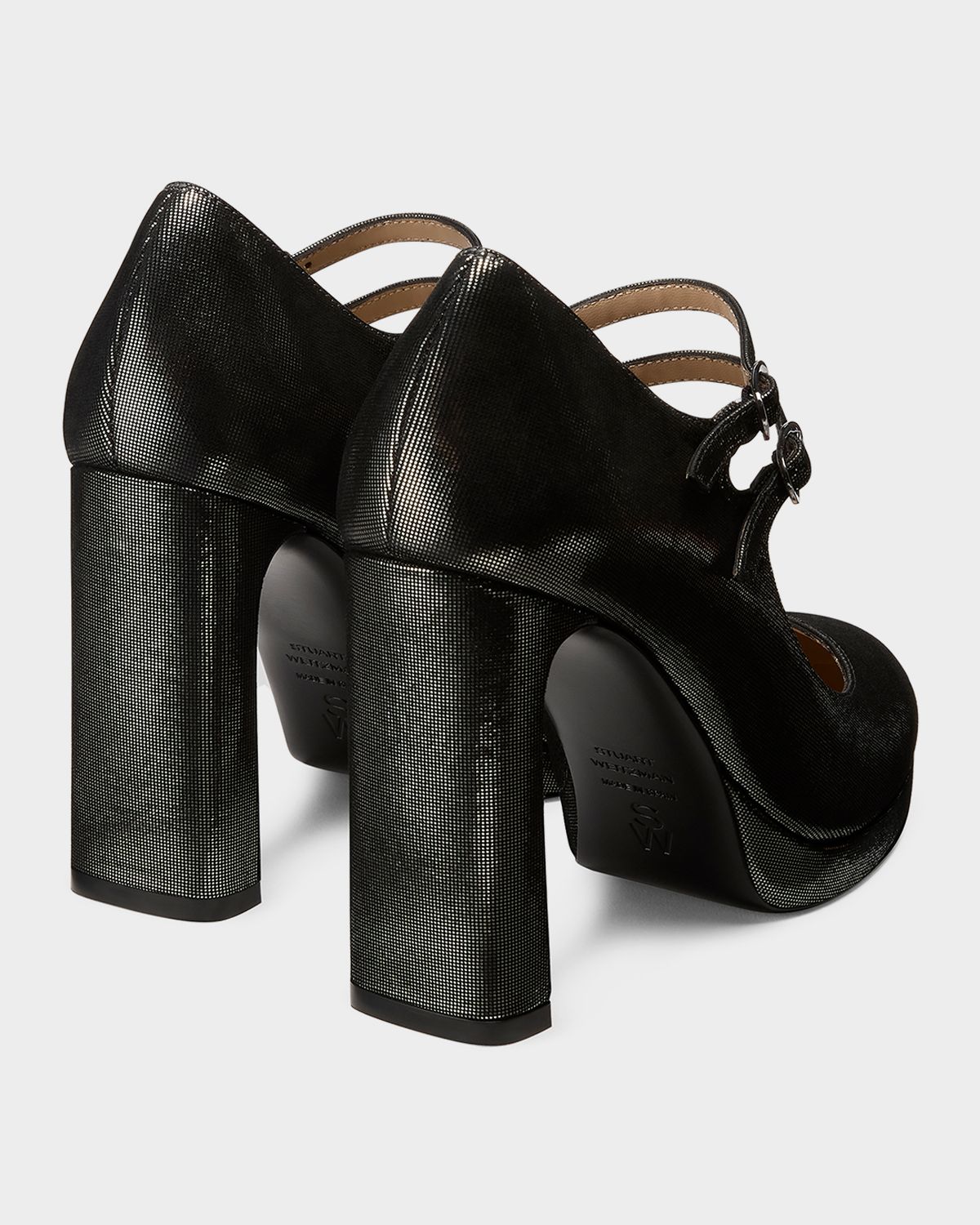 Stuart Weitzman 100mm Babette Leather Noir Platform Mary Jane Pumps
