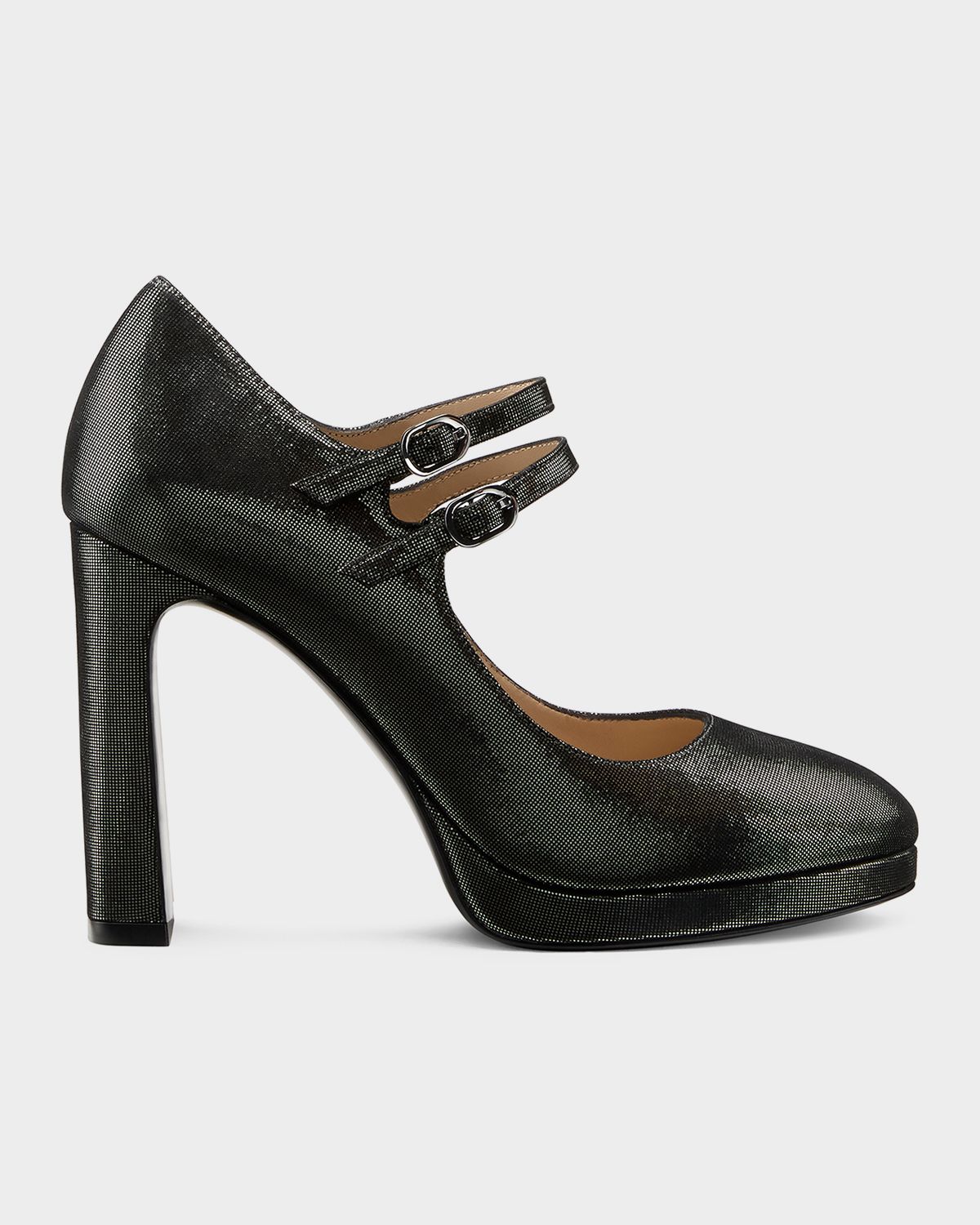 Stuart Weitzman 100mm Babette Leather Noir Platform Mary Jane Pumps