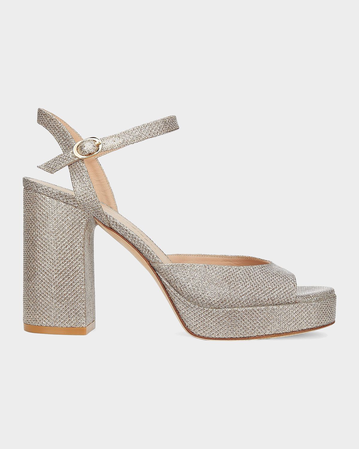 Stuart Weitzman 100mm Dayna II Metallic Platform Ankle-Strap Sandals