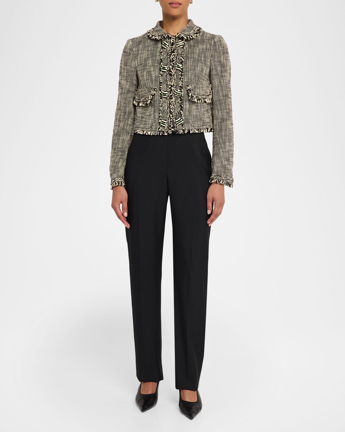 Maison Common Cotton-Blend Tweed Fringed Crop Jacket