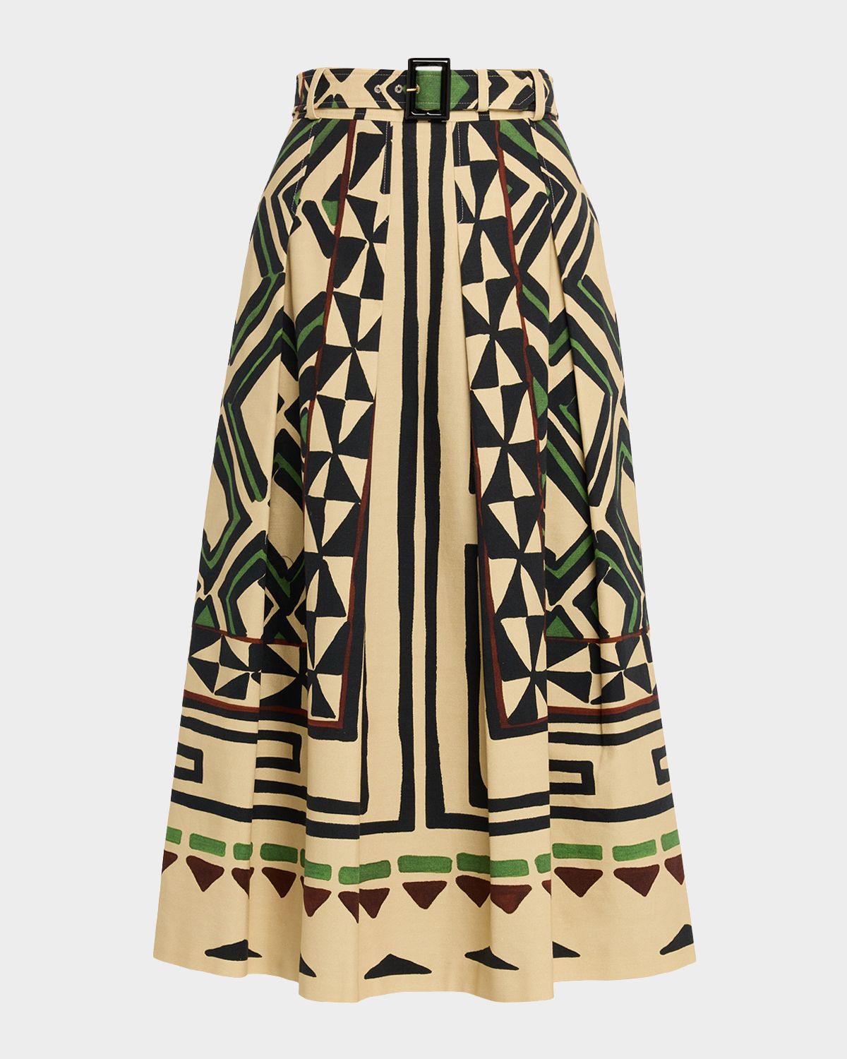 Maison Common Abstract Cotton Canvas Midi Skirt With Belt