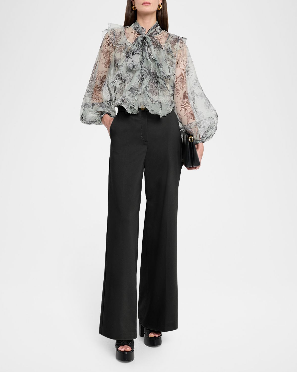 Maison Common Cotton Stretch Crepe Wide-Leg Trousers