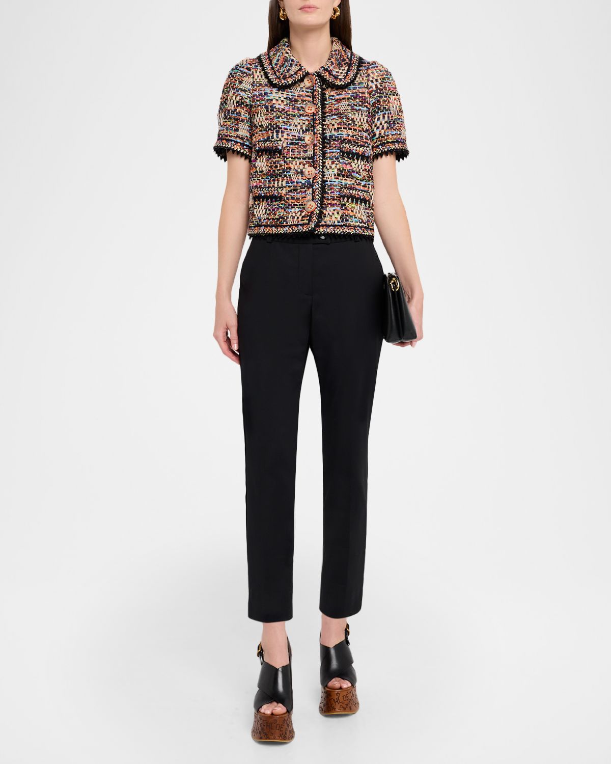 Maison Common Cotton-Blend Tweed Short-Sleeve Jacket