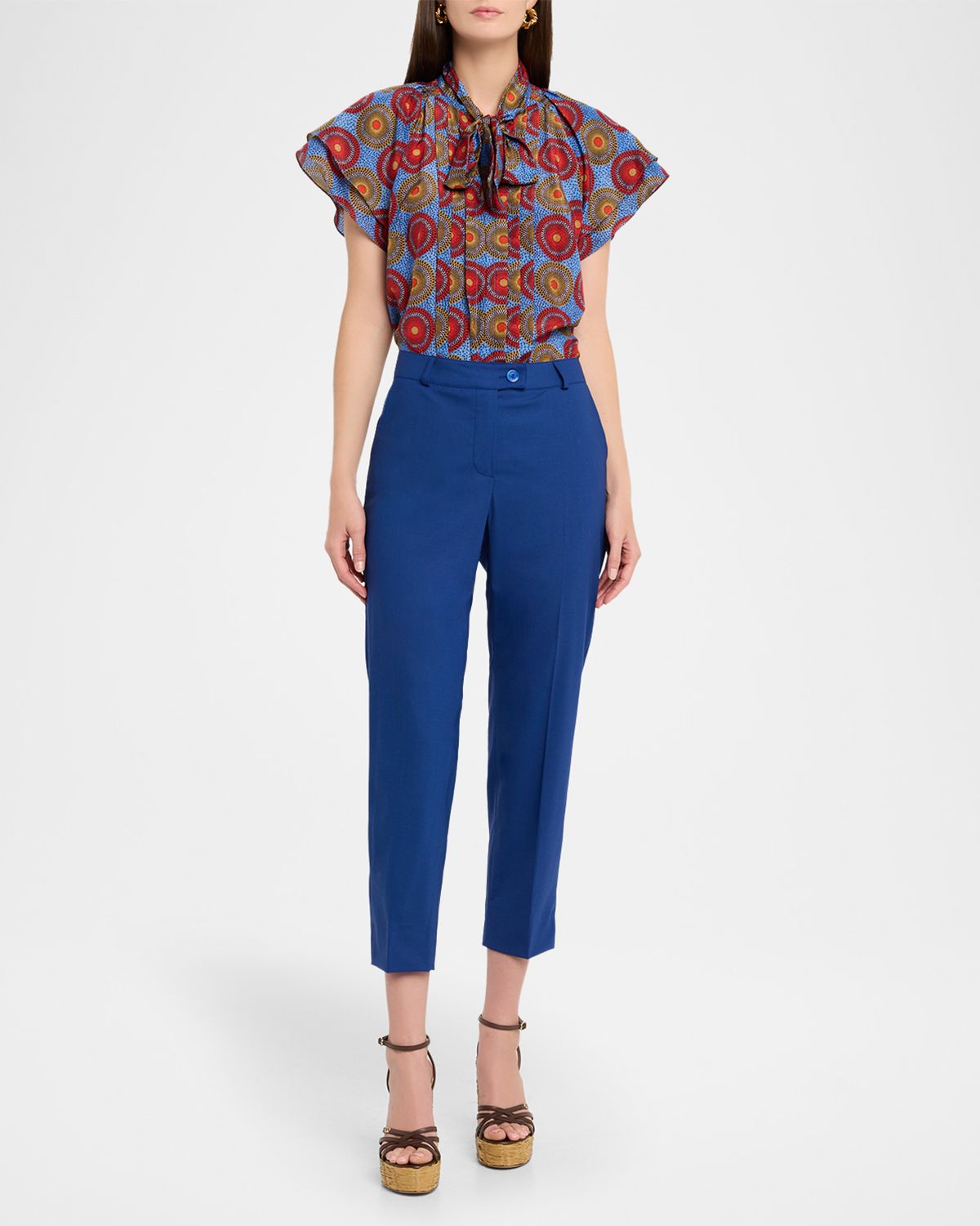 Maison Common Pleated Cotton Voile Short-Sleeve Blouse