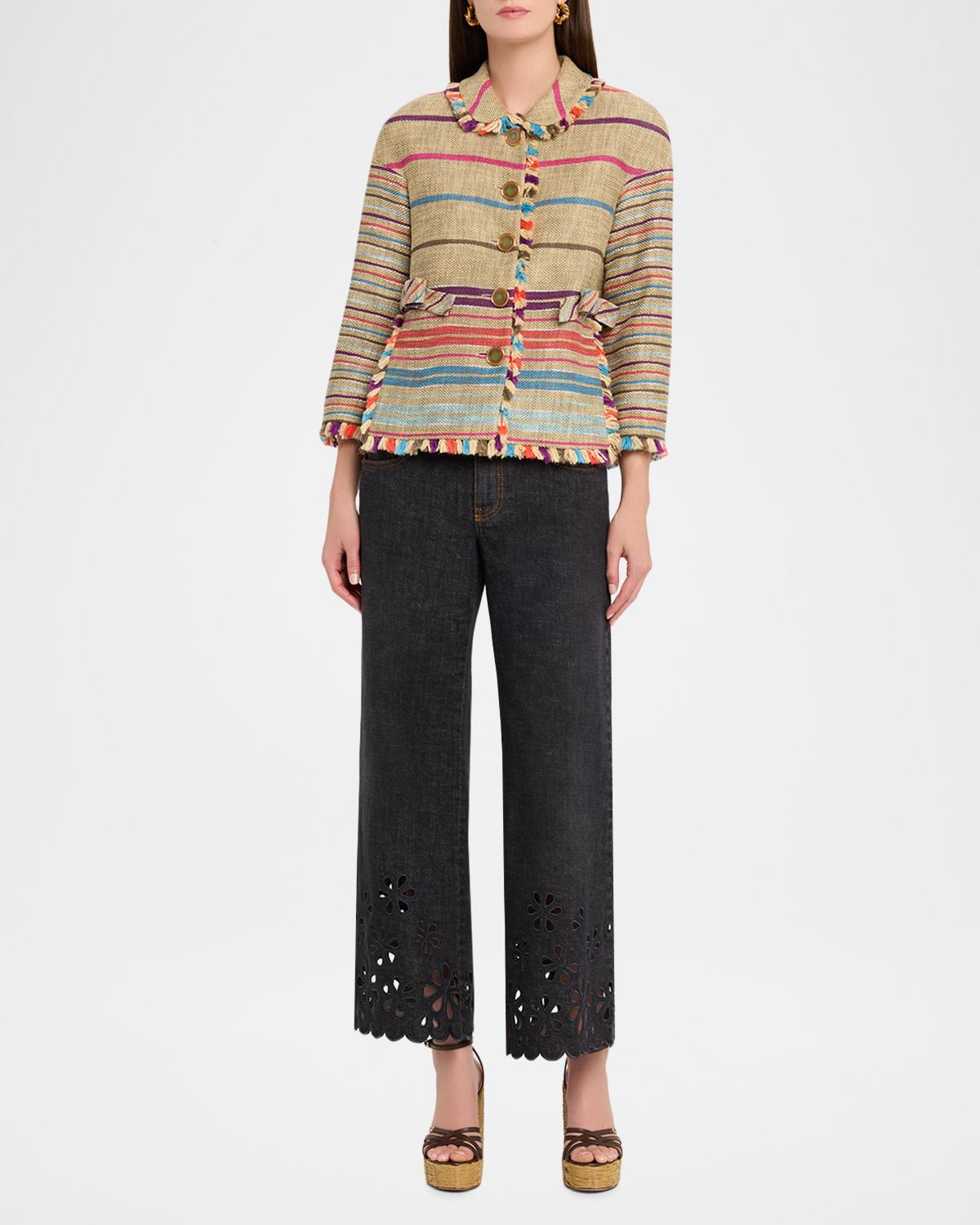 Maison Common Degrade Striped Tweed Single-Breasted Jacket