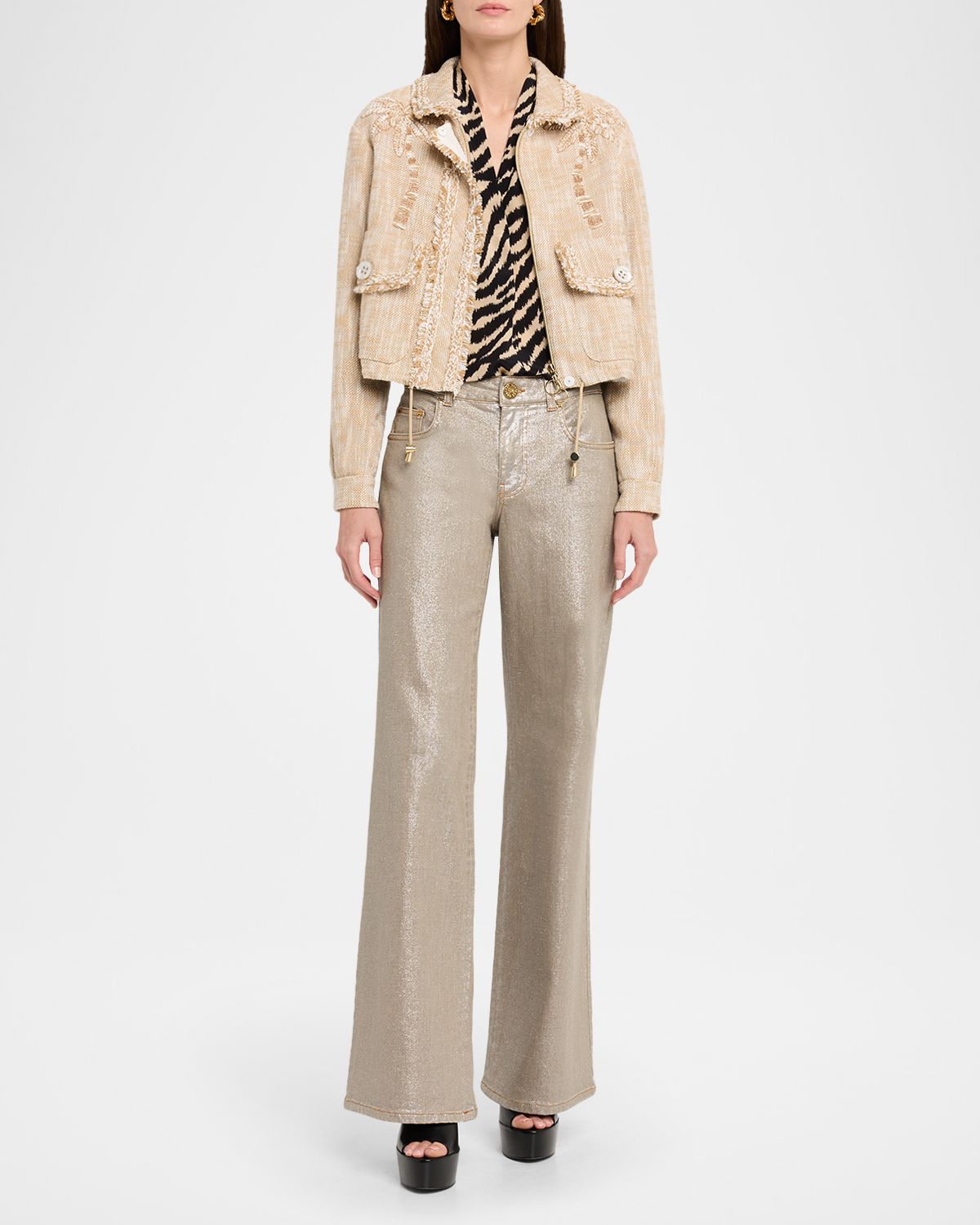 Maison Common Animal-Print Silk Sleeveless Blouse