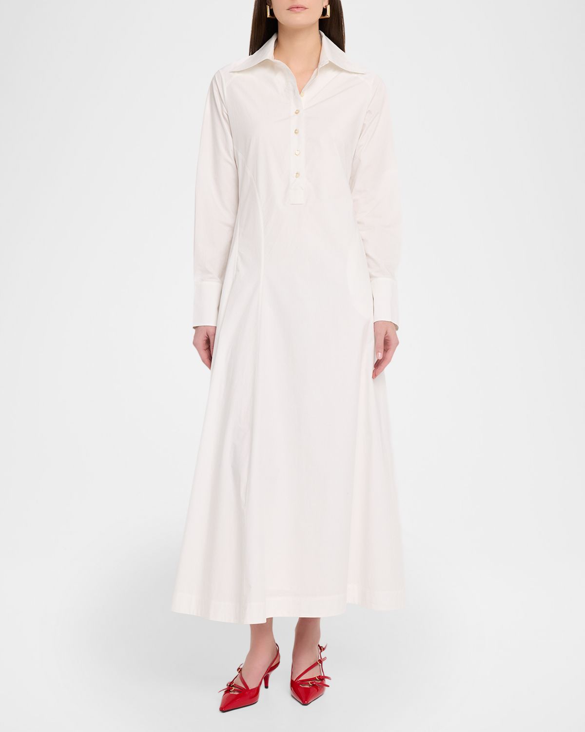Rosie Assoulin Groovy Cotton Poplin Maxi Shirtdress