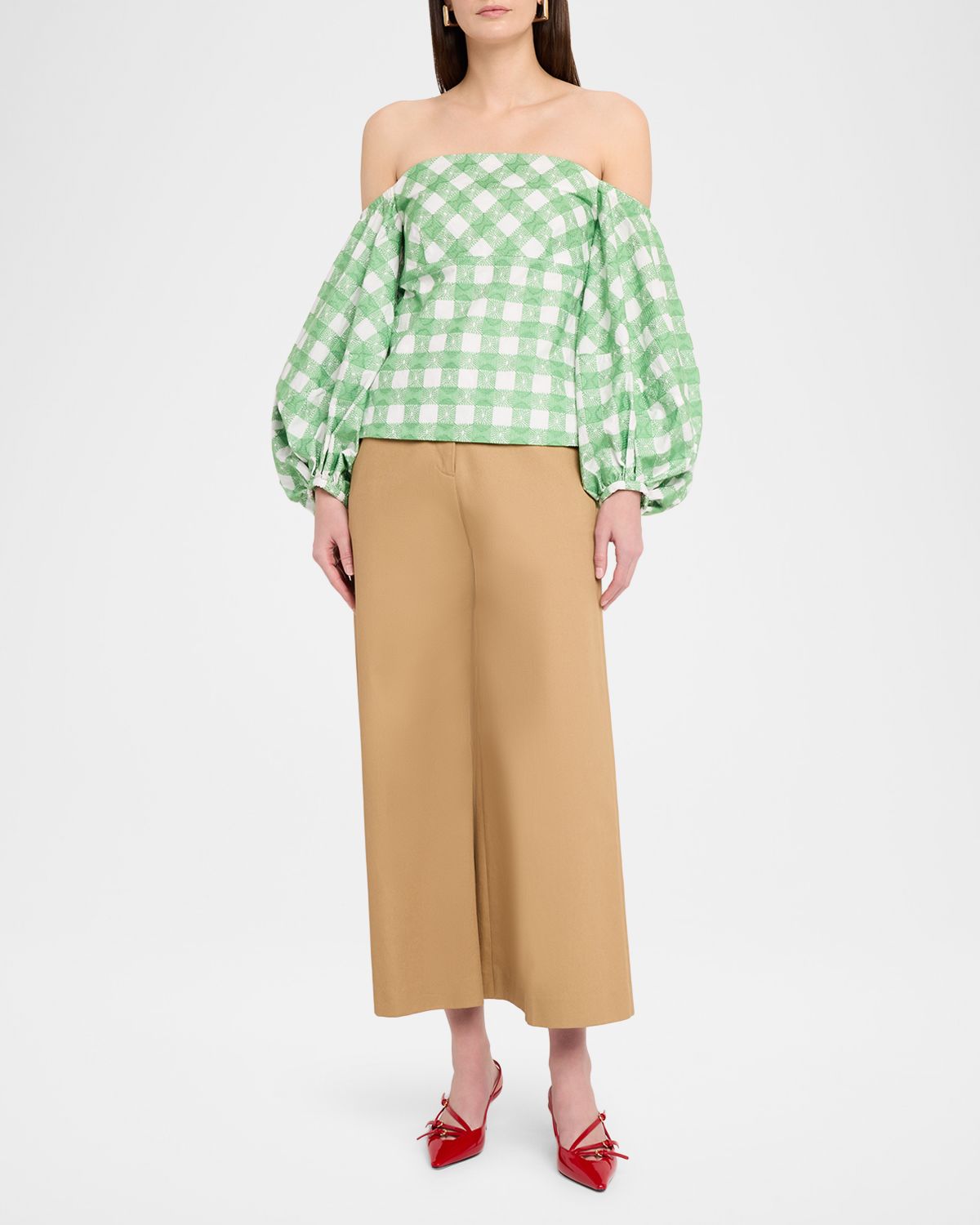 Rosie Assoulin Balloon-Sleeve Empire Off-The-Shoulder Top