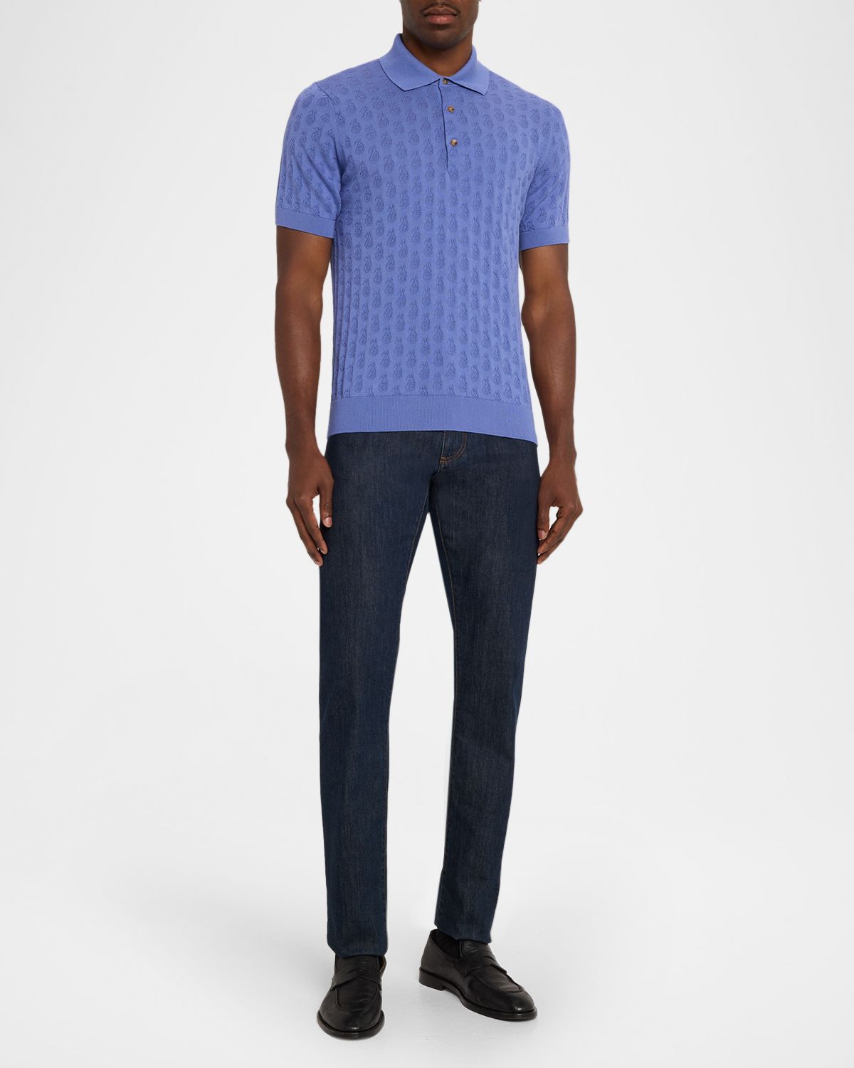 Etro Men 's Micro Paisley Cotton Knit Polo Shirt