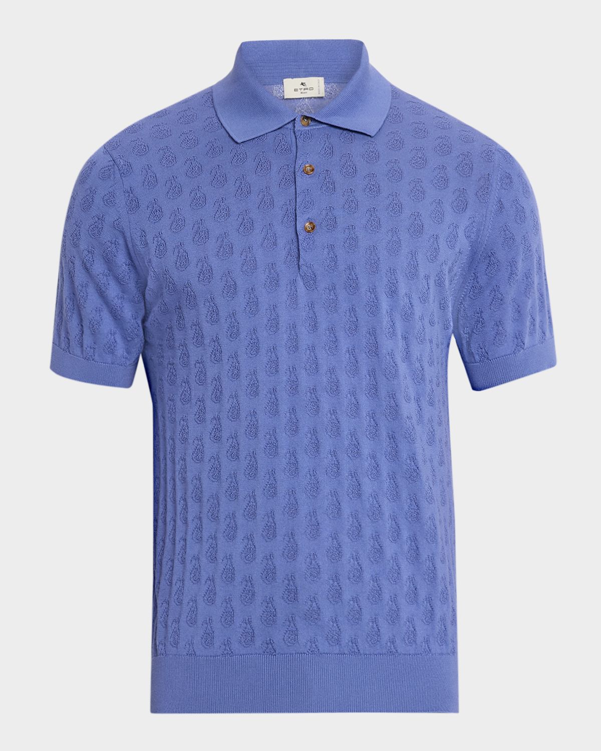 Etro Men 's Micro Paisley Cotton Knit Polo Shirt