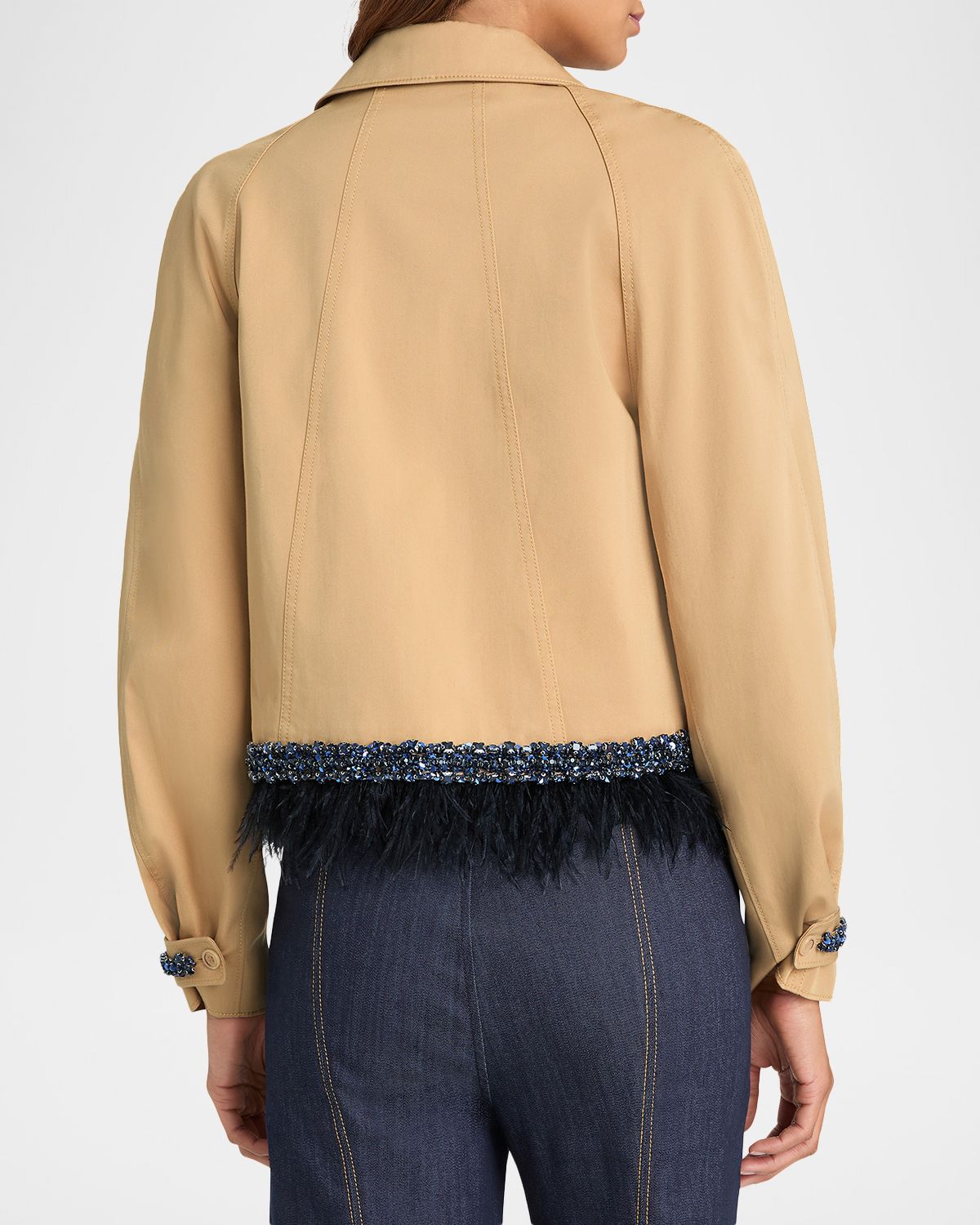 Cinq a Sept Carmila Embellished Feather-Trim Swing Jacket