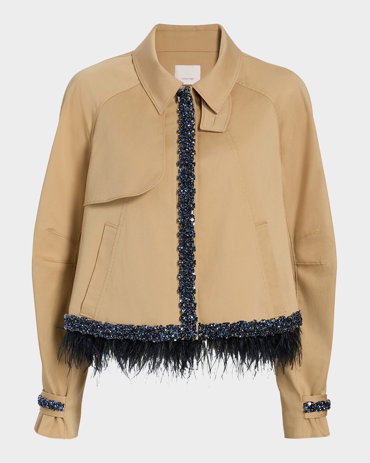 Cinq a Sept Carmila Embellished Feather-Trim Swing Jacket