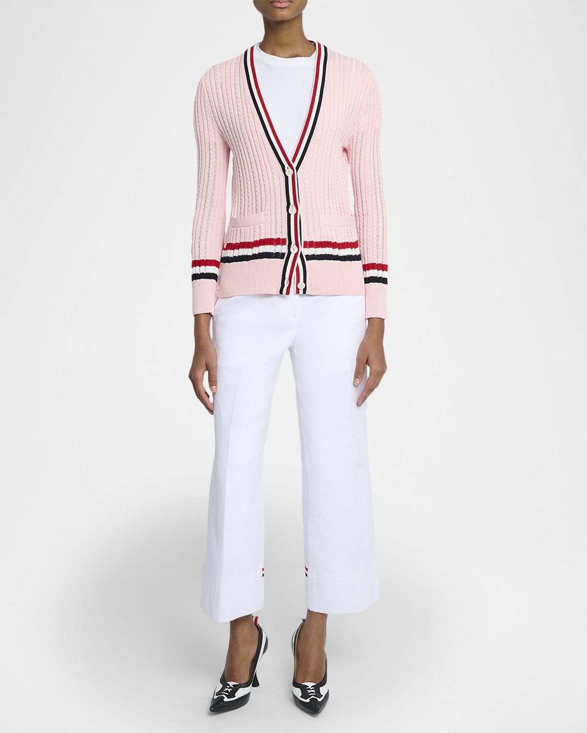 Thom Browne Ladder Cable Knit V-Neck Cardigan