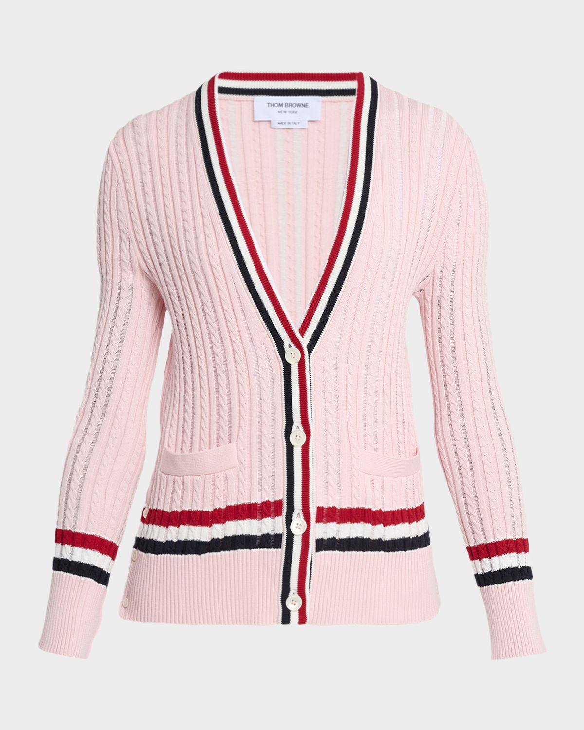 Thom Browne Ladder Cable Knit V-Neck Cardigan