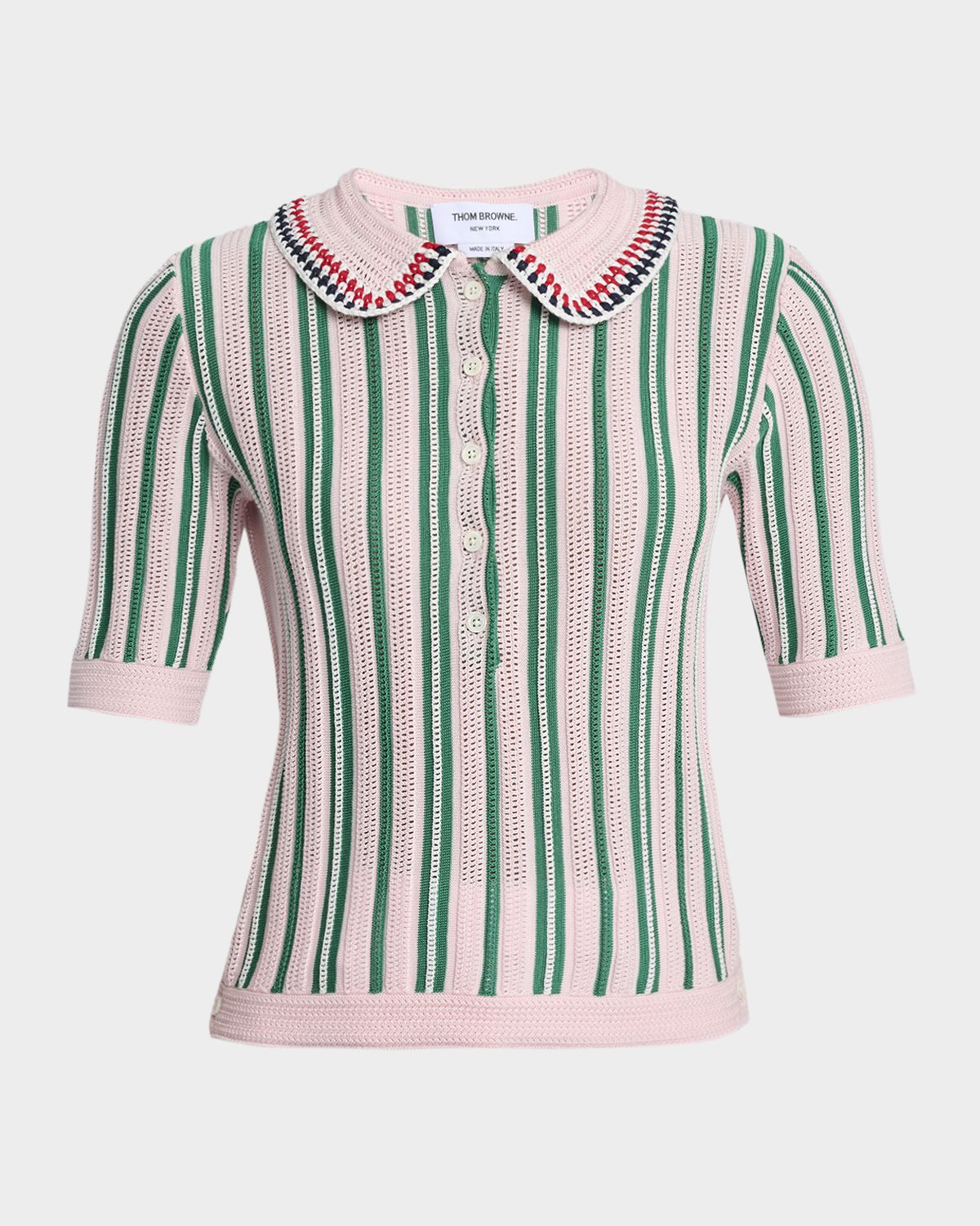 Thom Browne Striped Crochet Short-Sleeve Polo Shirt