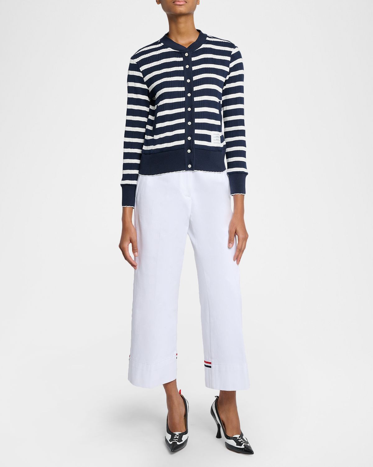 Thom Browne Striped Cotton Rib Crewneck Cardigan