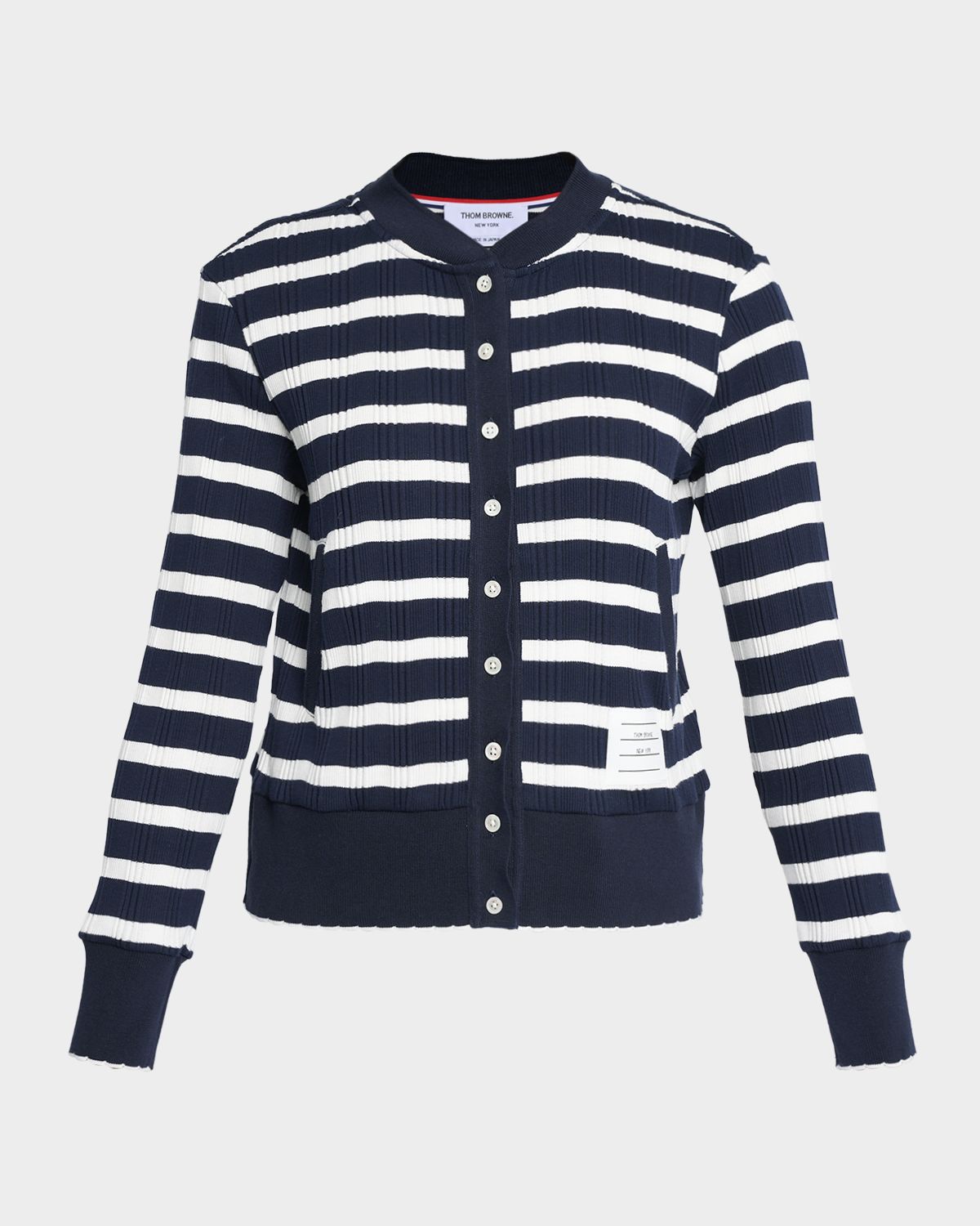 Thom Browne Striped Cotton Rib Crewneck Cardigan